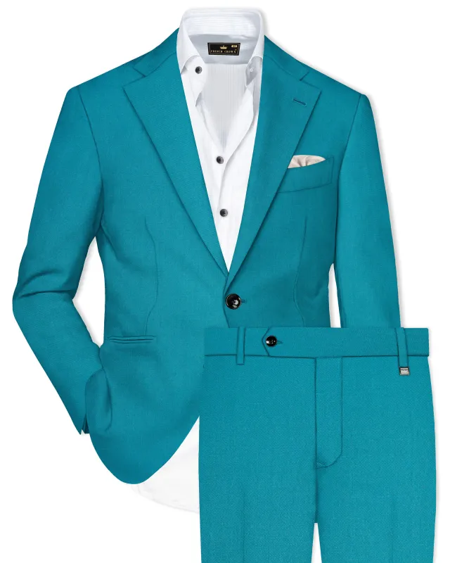 Zephir-Surfie Green Wool Rich Sningle Breasted Slight Stretch Suit made by French Crown