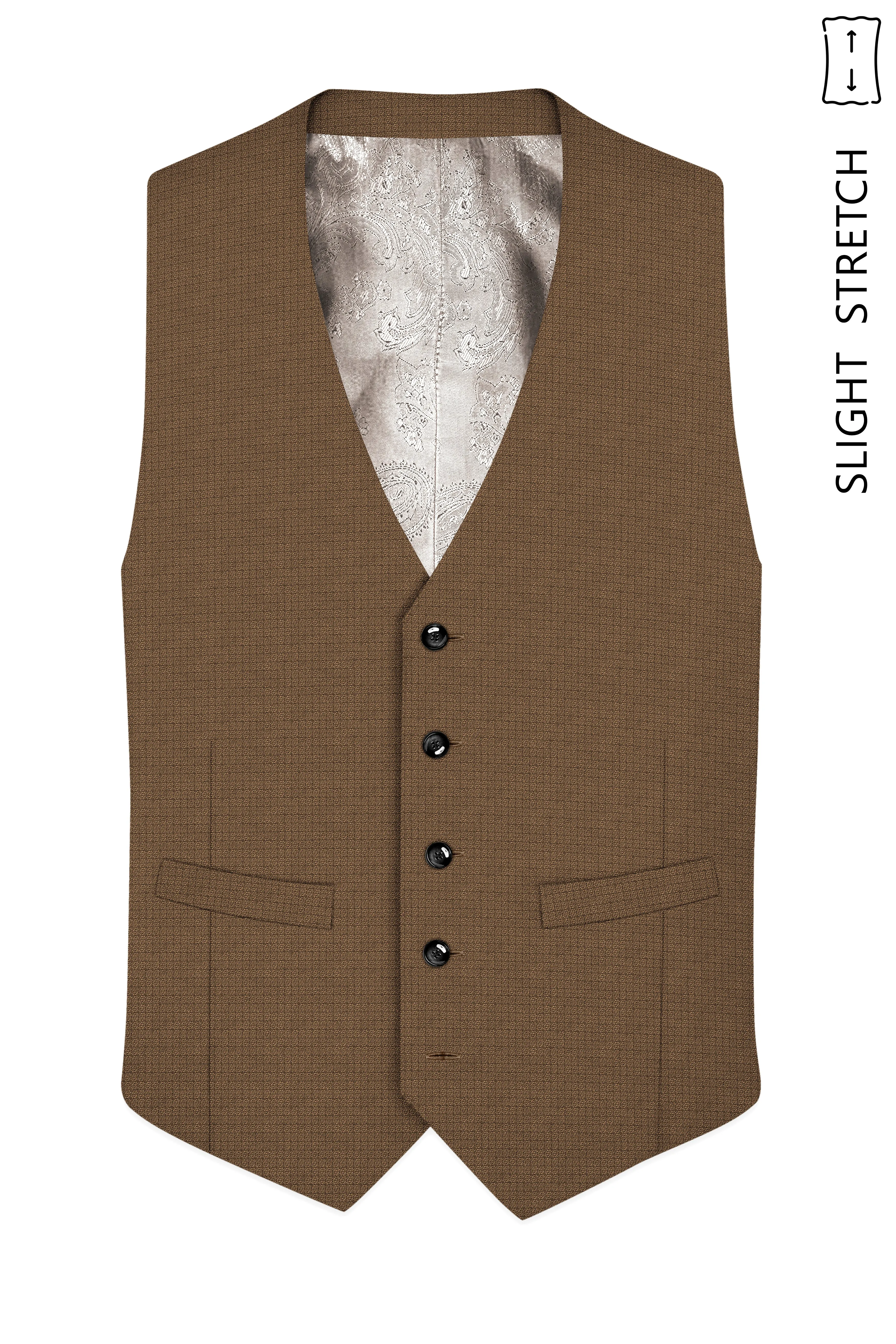 Cordovan-Mondo Brown Diamond Textured Wool Rich Slight Stretch Waistcoat sold by French Crown product image thumbnail 2