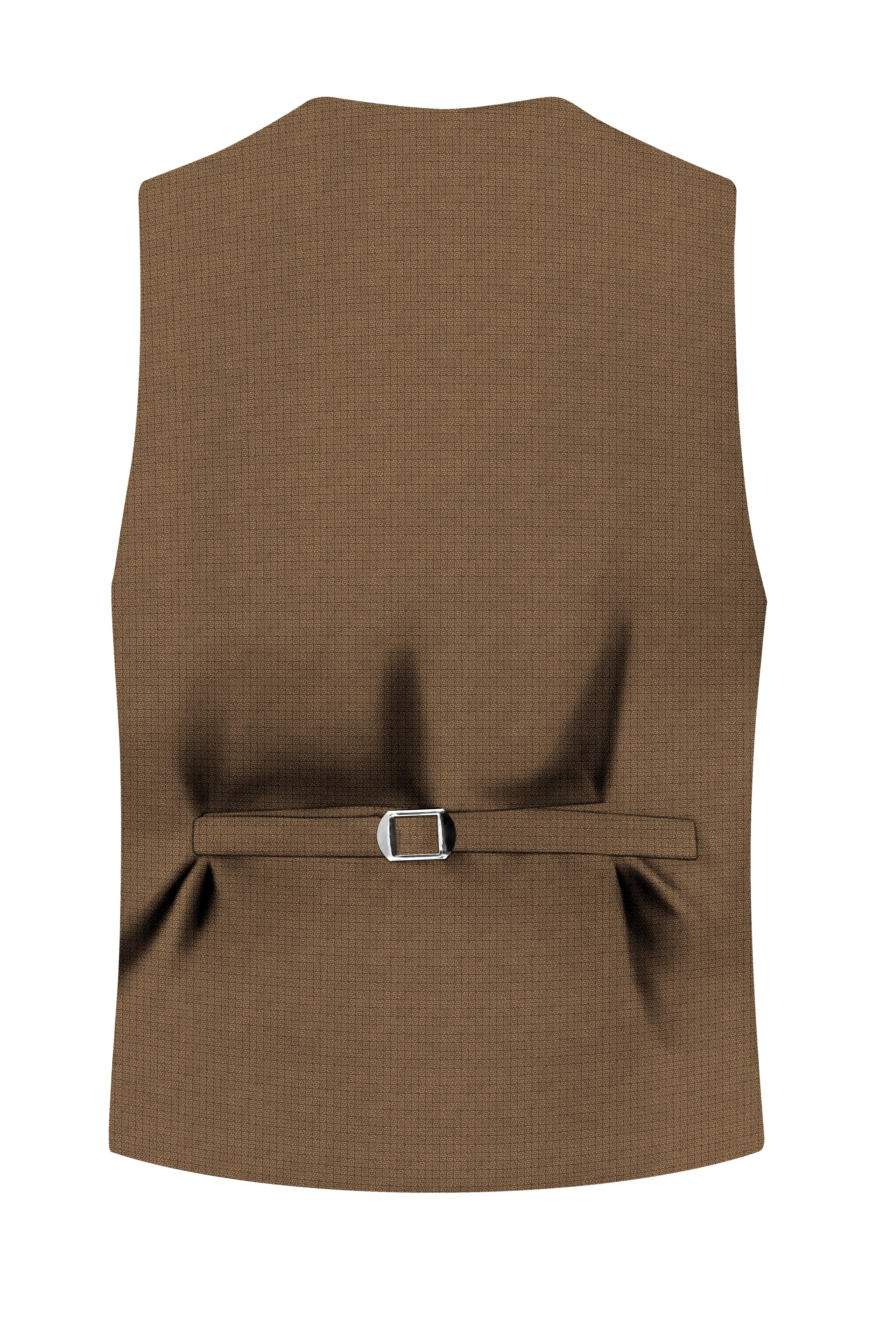 Cordovan-Mondo Brown Diamond Textured Wool Rich Slight Stretch Waistcoat sold by French Crown product image thumbnail 4