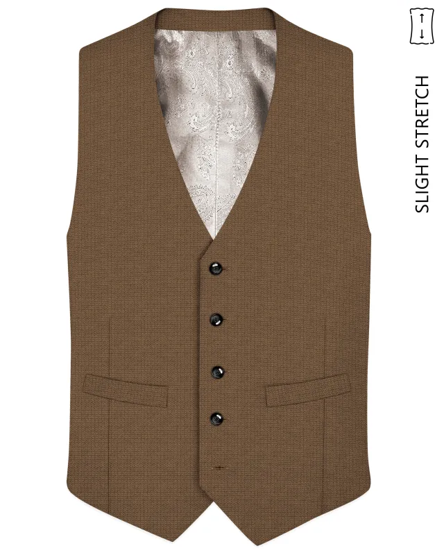 Cordovan-Mondo Brown Diamond Textured Wool Rich Slight Stretch Waistcoat made by French Crown