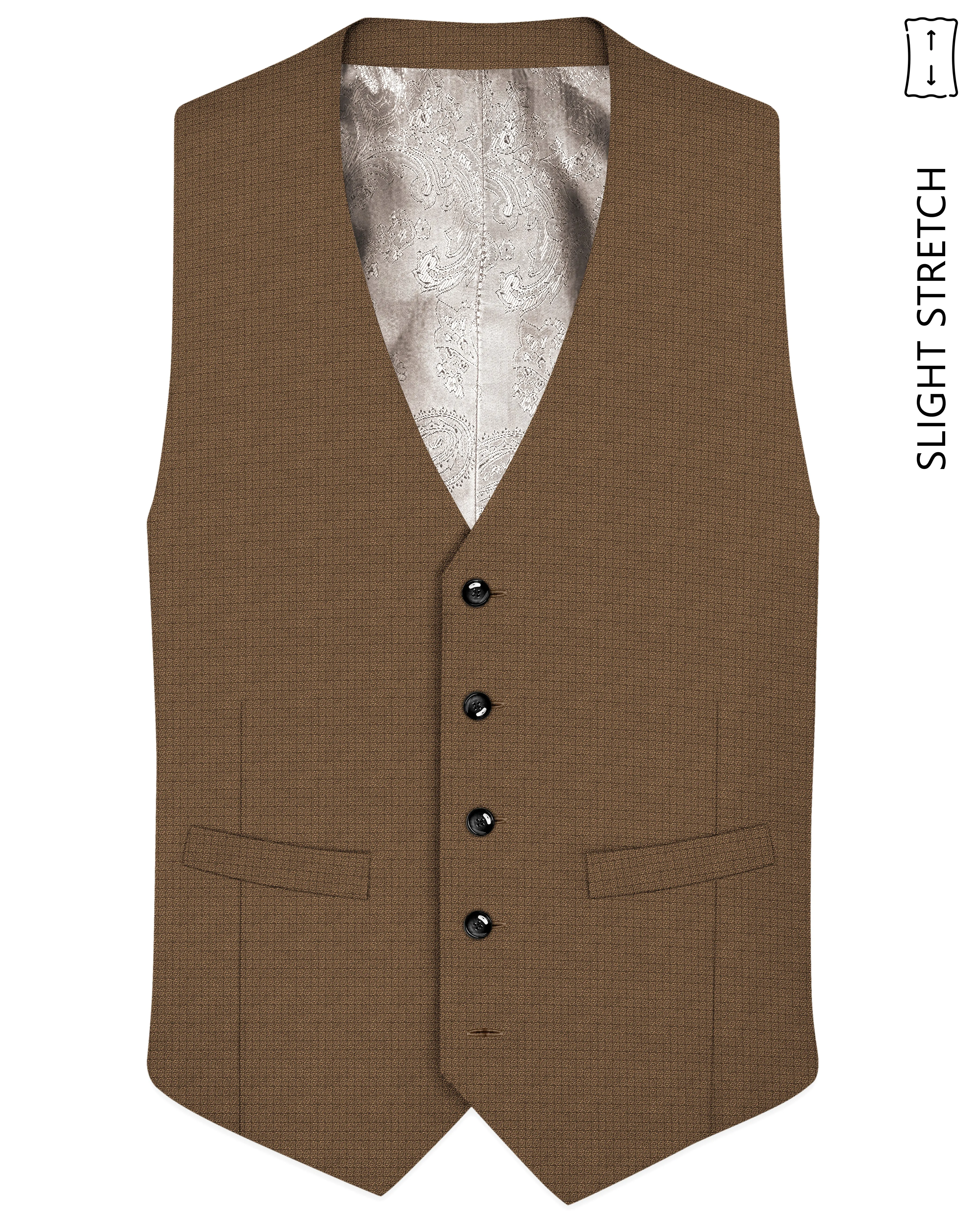 Cordovan-Mondo Brown Diamond Textured Wool Rich Slight Stretch Waistcoat sold by French Crown