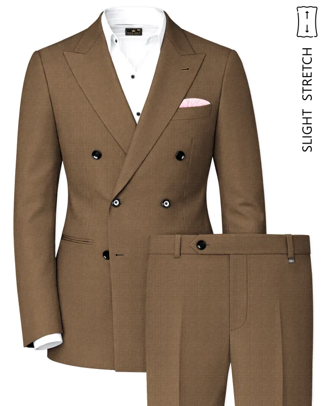 Cordovan-Mondo Brown Diamond Textured Wool Rich Slight Stretch Double Breasted Suit made by French Crown