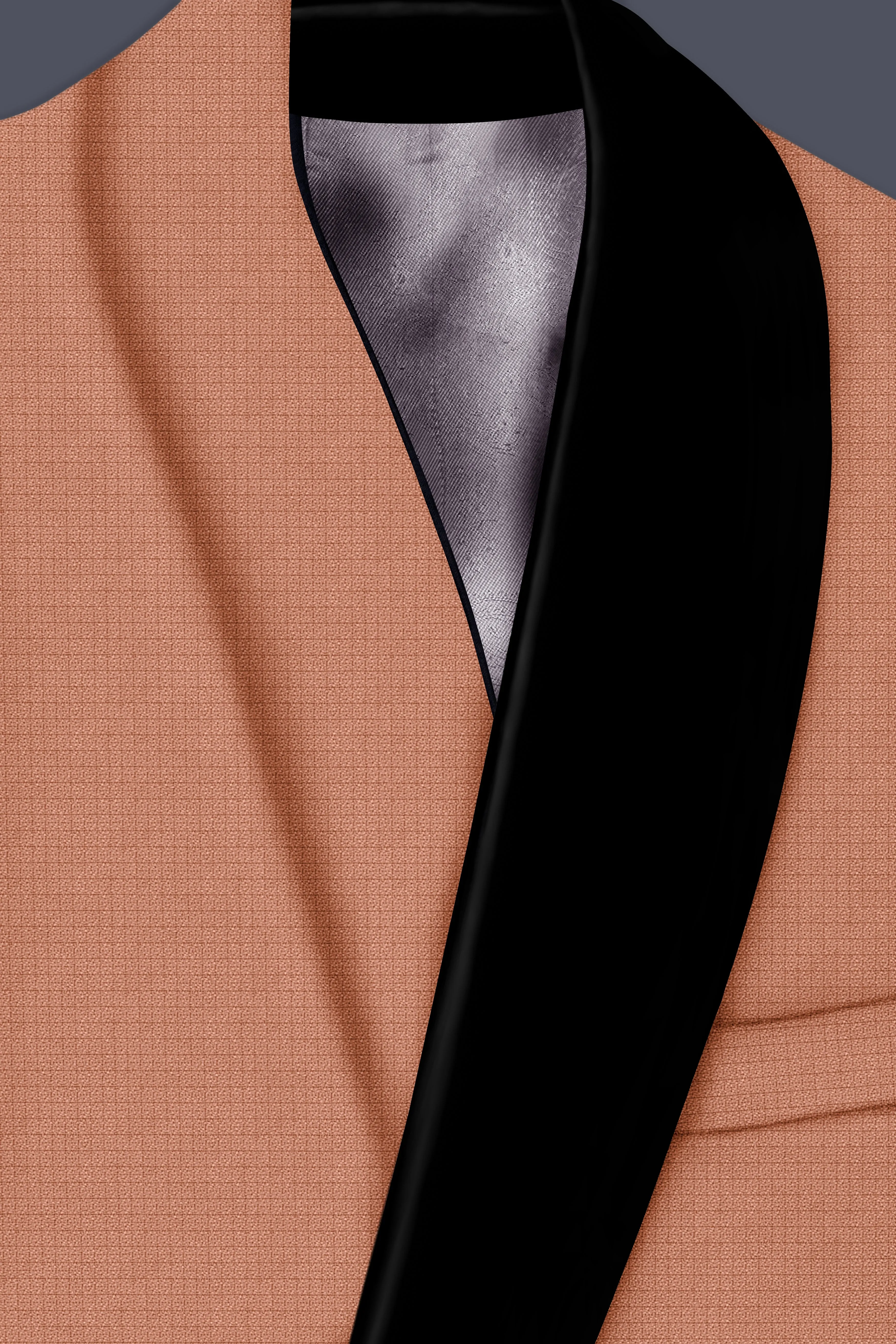 Terracotta-Salmon Brown Diamond Textured Wool Rich Slight Stretch Tuxedo Blazer sold by French Crown product image thumbnail 4