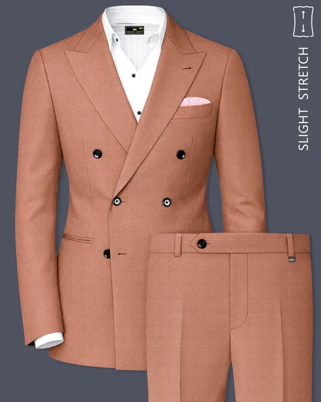 Terracotta-Salmon Brown Diamond Textured Wool Rich Slight Stretch Double Breasted Suit made by French Crown