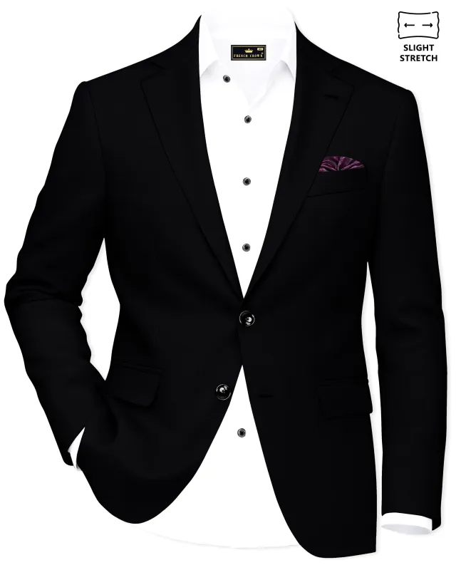 Obsidian-Jade Black Diamond Textured Wool Rich Slight Stretch Single Breasted Blazer made by French Crown
