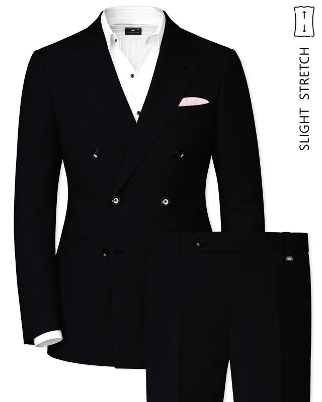 Obsidian-Jade Black Diamond Textured Wool Rich Slight Stretch Double Breasted Suit made by French Crown
