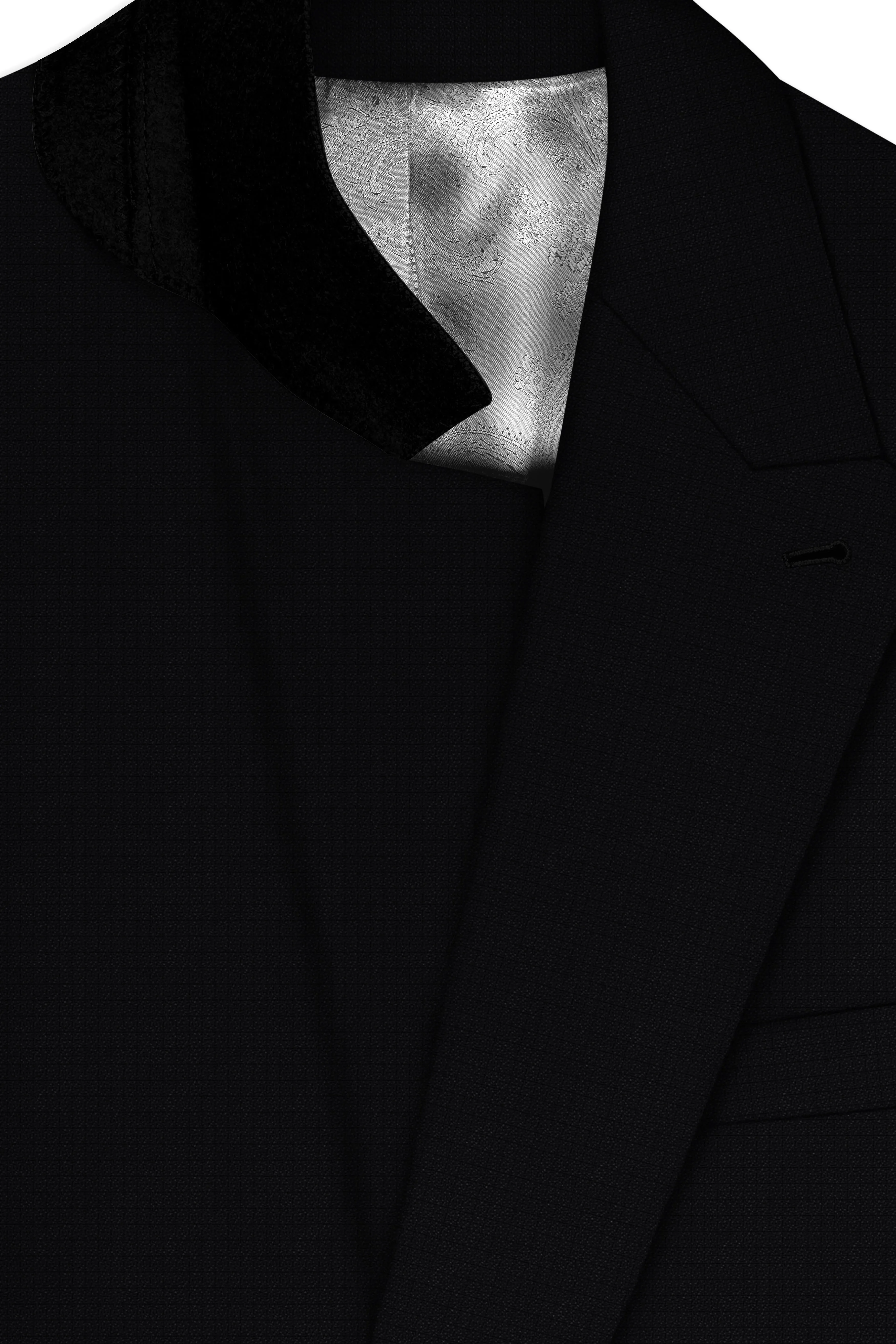 Obsidian-Jade Black Diamond Textured Wool Rich Slight Stretch Double Breasted Suit sold by French Crown product image thumbnail 5