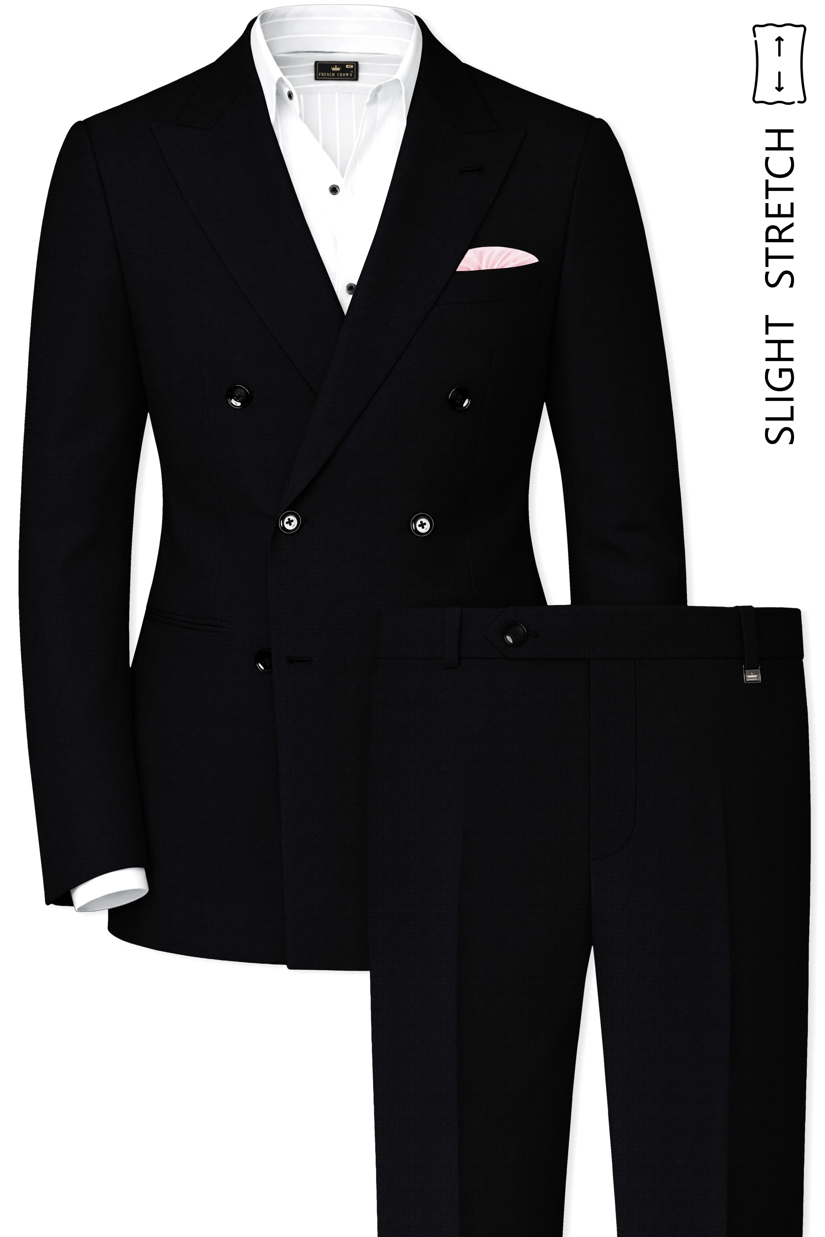 Obsidian-Jade Black Diamond Textured Wool Rich Slight Stretch Double Breasted Suit sold by French Crown product image thumbnail 2