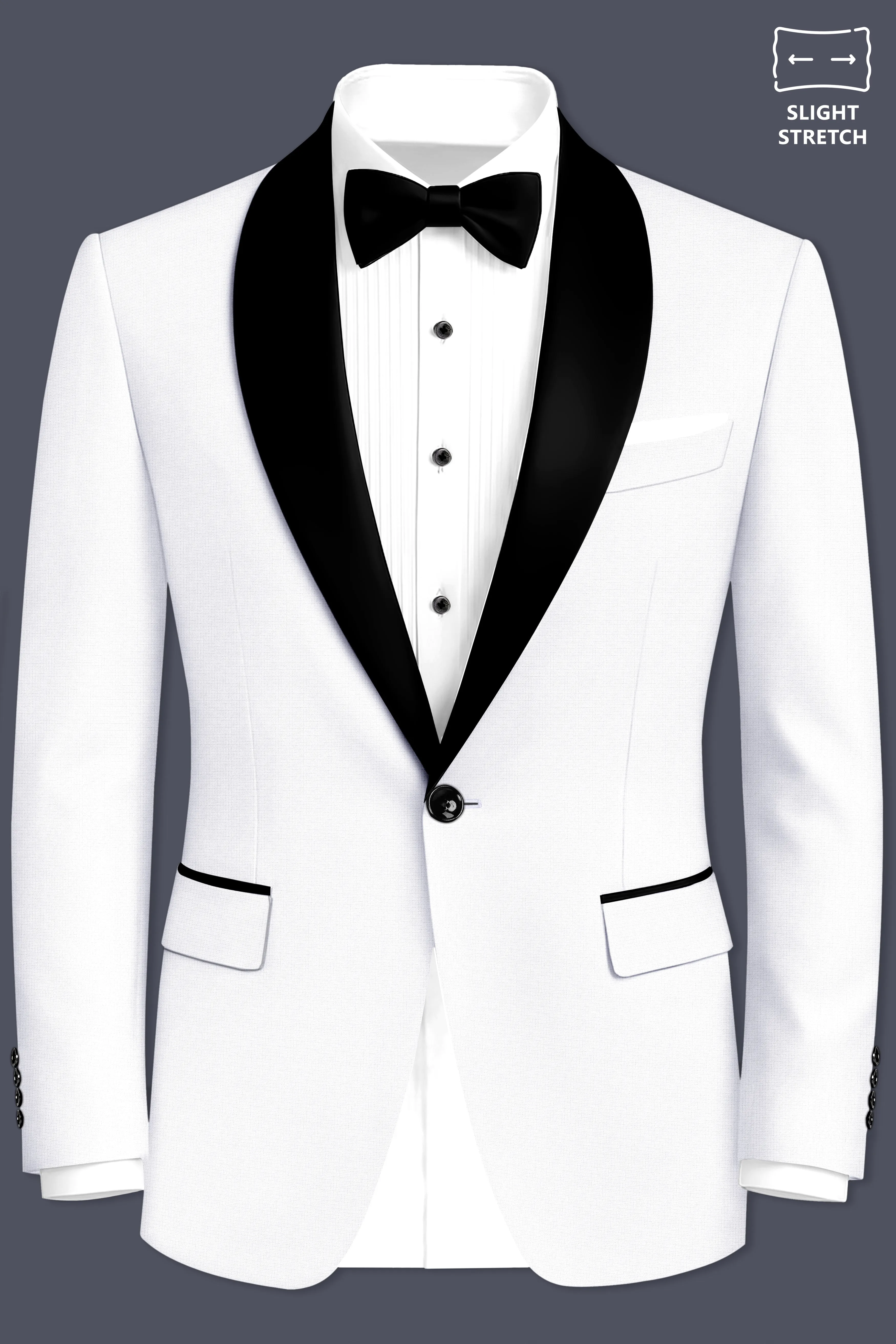 Porcelain-Bright White Diamond Textured Wool Rich Slight Stretch Tuxedo Blazer sold by French Crown product image thumbnail 2