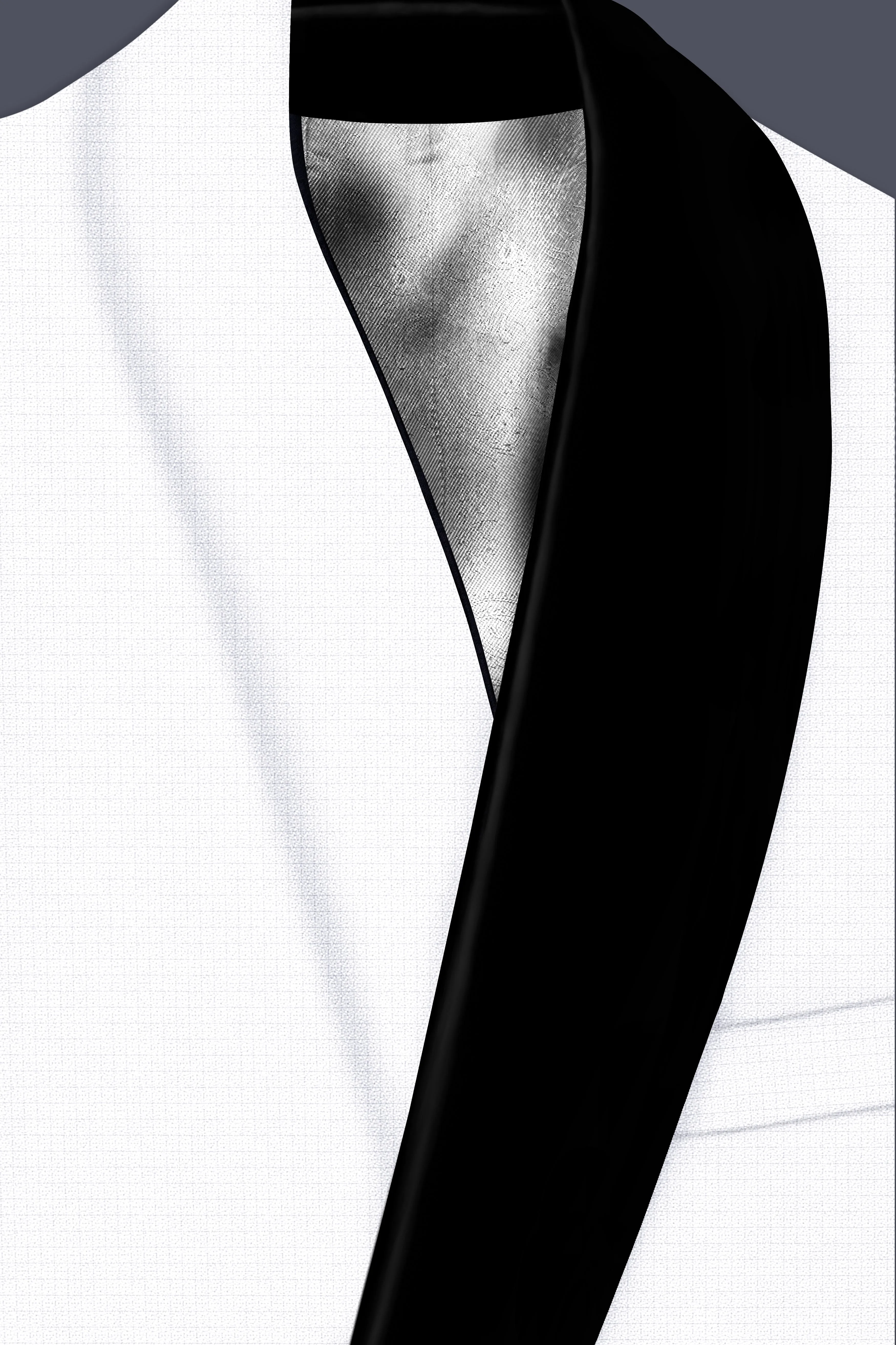 Porcelain-Bright White Diamond Textured Wool Rich Slight Stretch Tuxedo Blazer sold by French Crown product image thumbnail 4