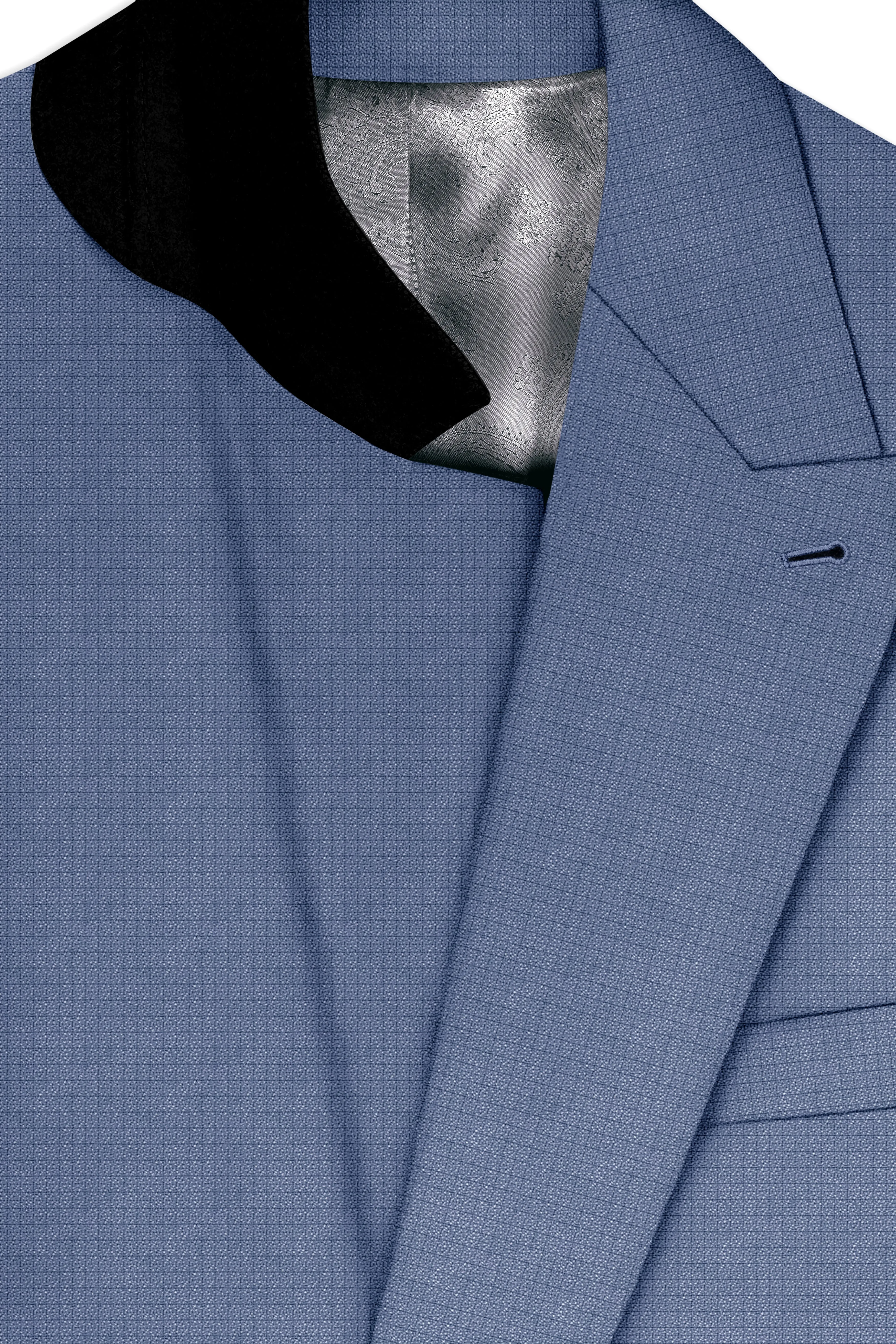 Sapphire-Raven Blue Diamond Textured Wool Rich Slight Stretch Double Breasted Suit sold by French Crown product image thumbnail 5
