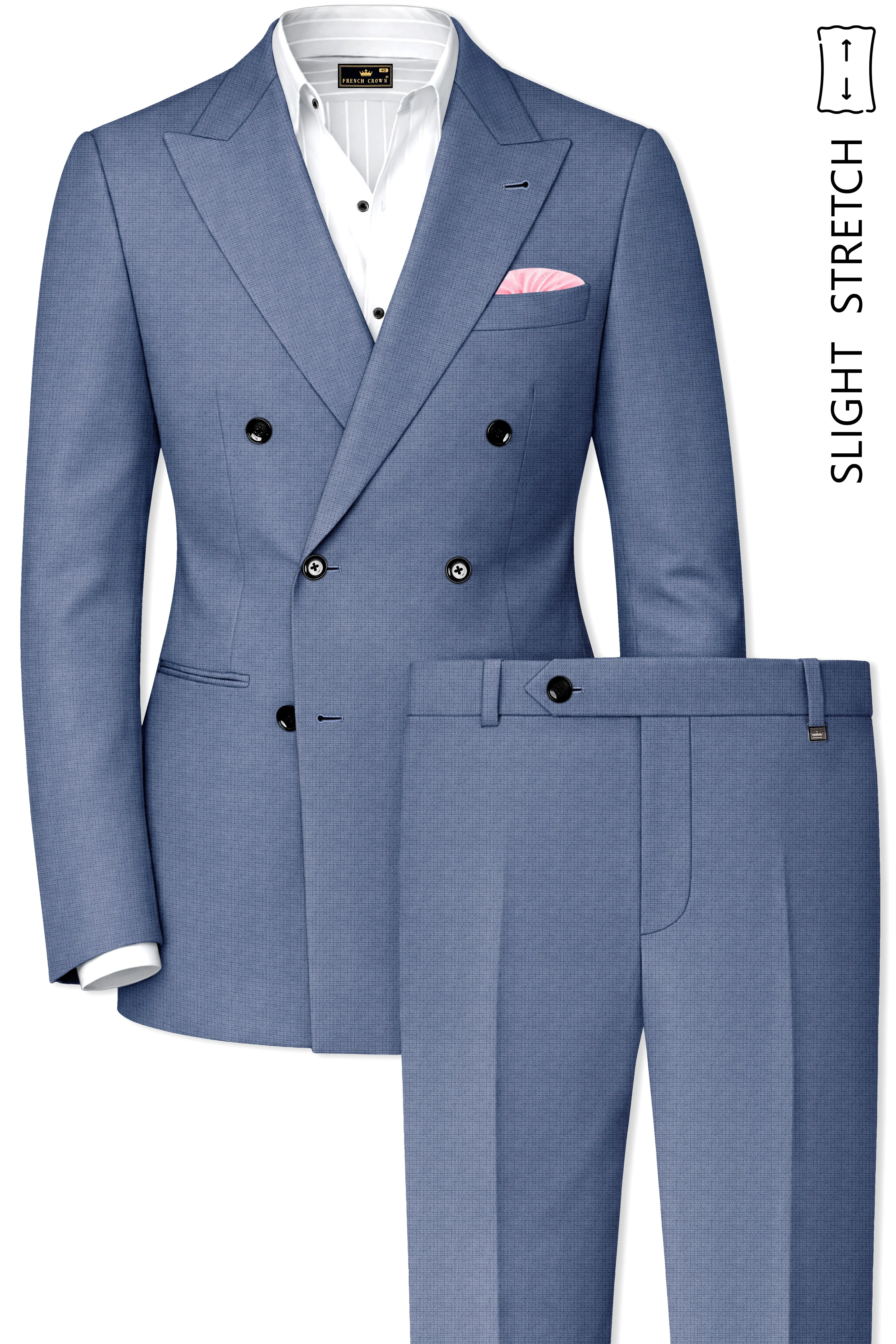 Sapphire-Raven Blue Diamond Textured Wool Rich Slight Stretch Double Breasted Suit sold by French Crown product image thumbnail 2