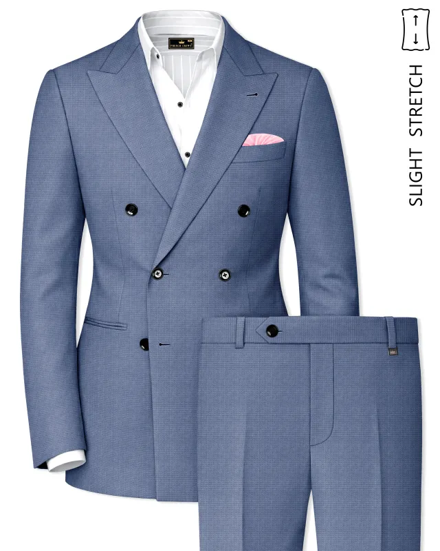 Sapphire-Raven Blue Diamond Textured Wool Rich Slight Stretch Double Breasted Suit made by French Crown