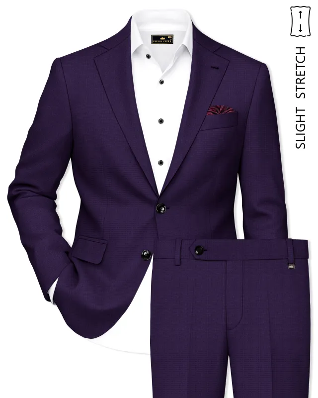 Mauve-Cedar Purple Diamond Textured Wool Rich Slight Stretch Single Breasted Suit made by French Crown