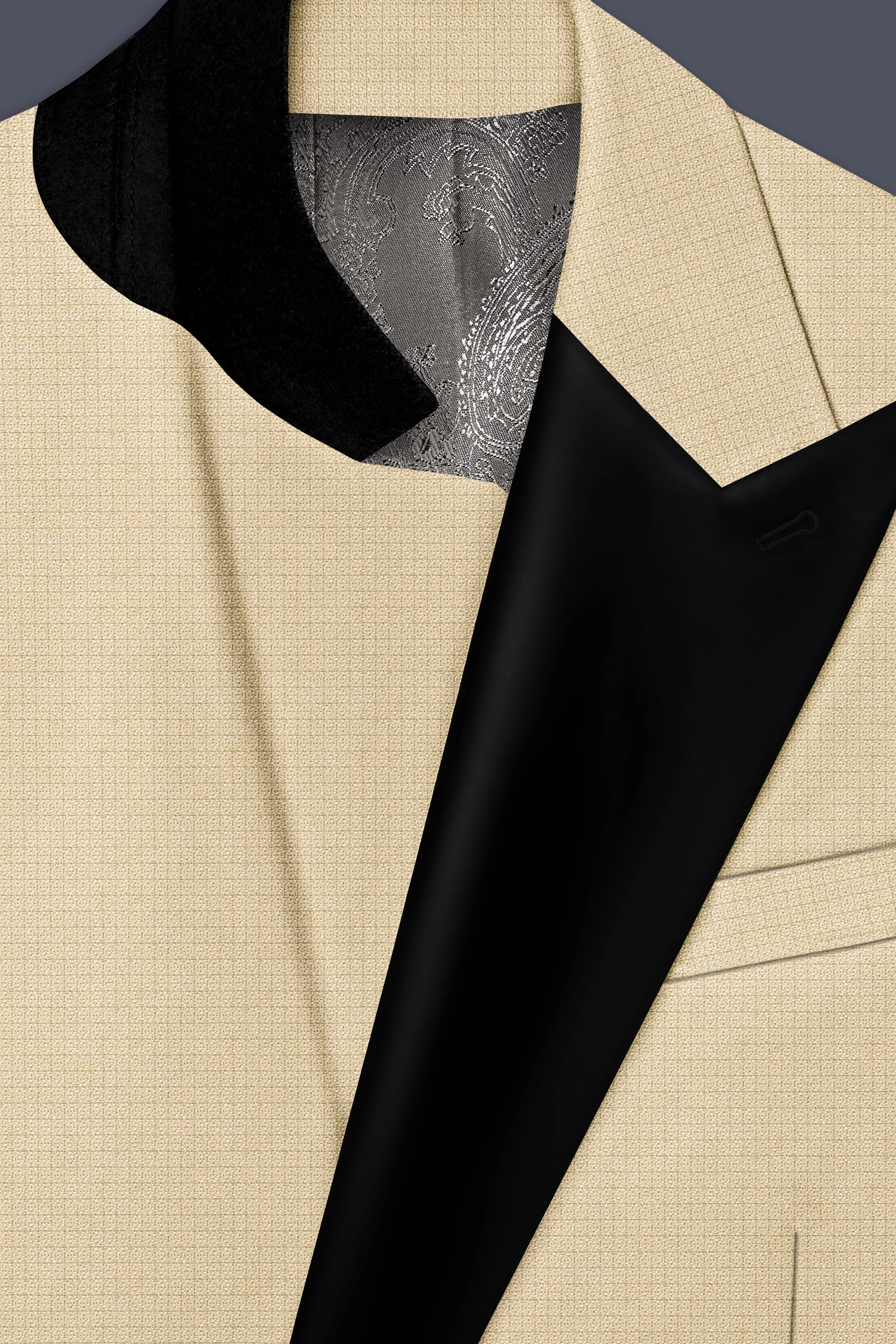 Alabaster-Vanilla Cream Diamond Textured Wool Rich Slight Stretch Peak Lapel Tuxedo Suit sold by French Crown product image thumbnail 5