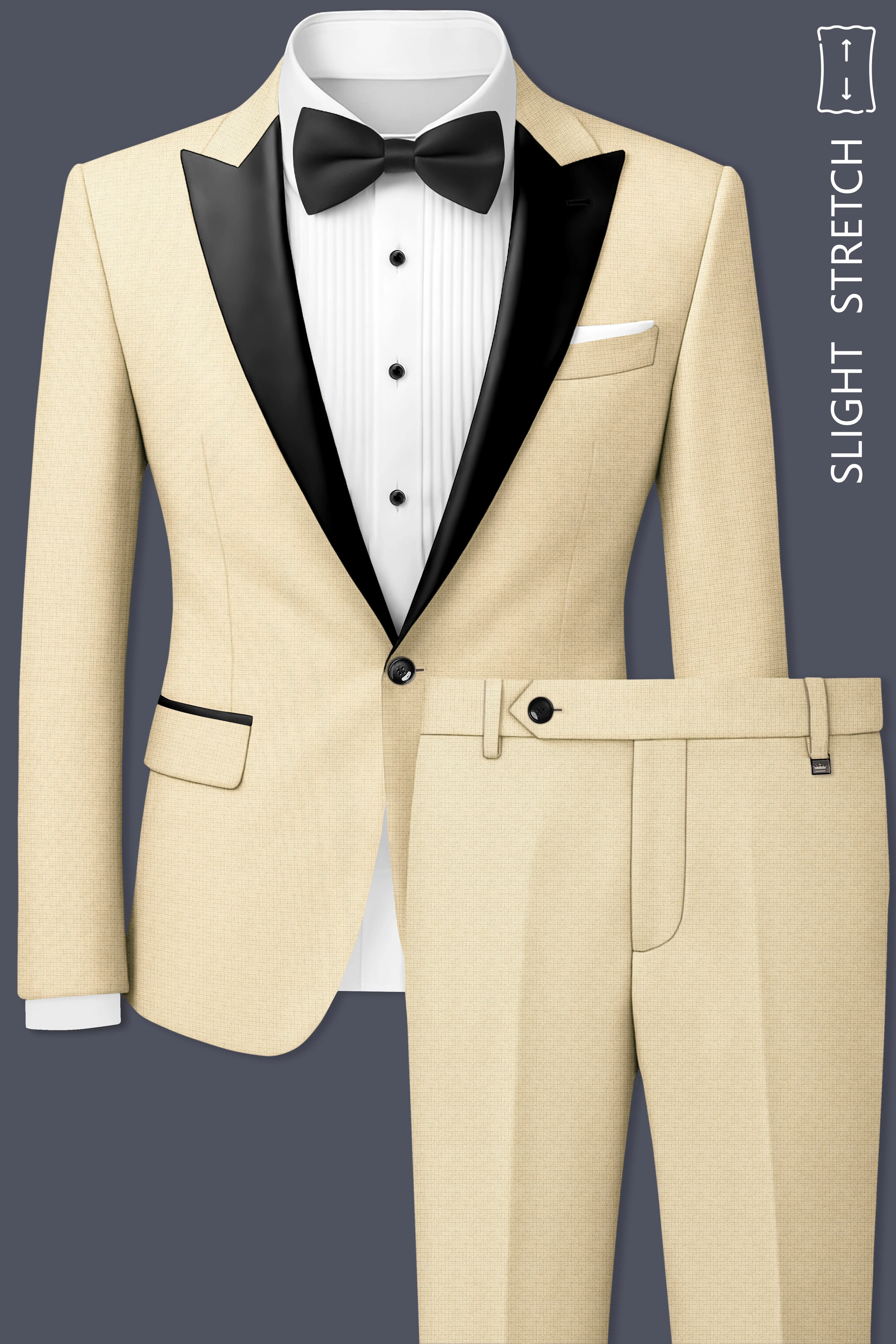 Alabaster-Vanilla Cream Diamond Textured Wool Rich Slight Stretch Peak Lapel Tuxedo Suit sold by French Crown product image thumbnail 2