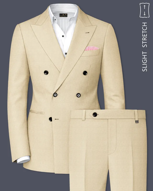 Alabaster-Vanilla Cream Diamond Textured Wool Rich Slight Stretch Double Breasted Suit made by French Crown
