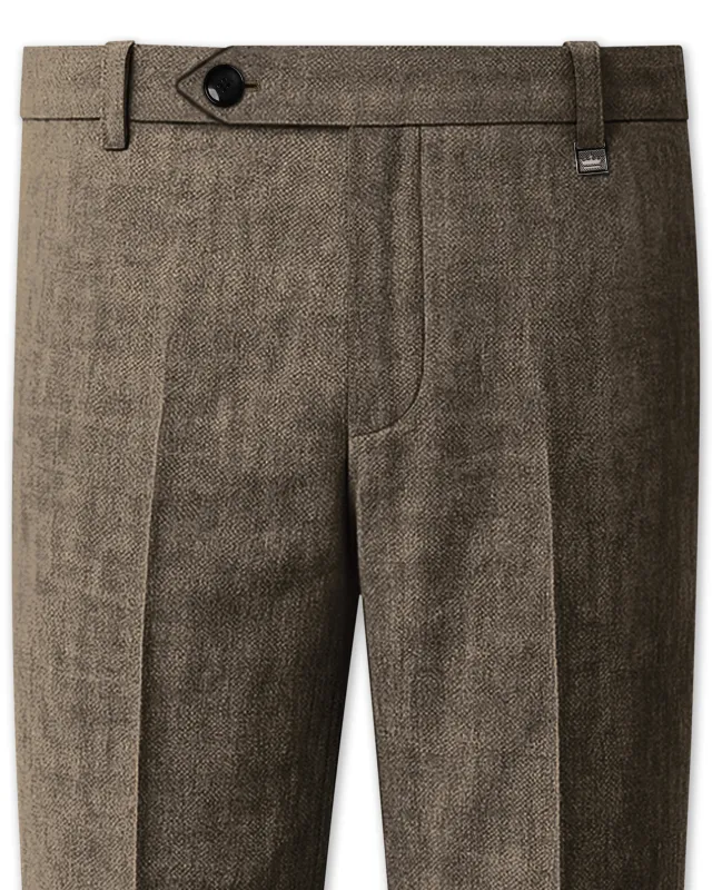Cognac-Walnut Brown Luxurious Linen Stretchable Waistband Pant made by French Crown
