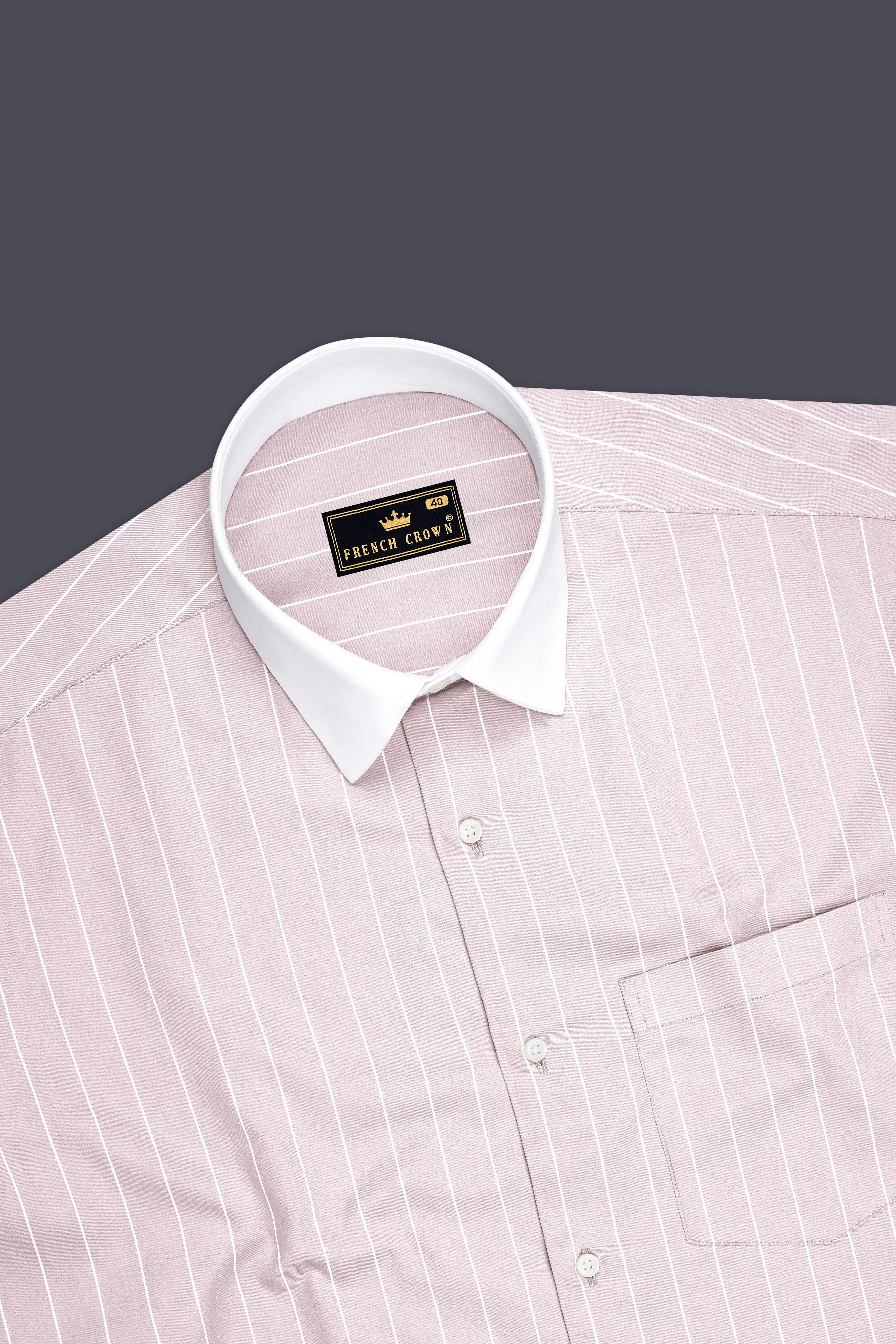 Veyron-Fantasy Gray and Bright White Pin Striped Subtle Sheen Super Premium Cotton White Cuff Collar Dress Shirt sold by French Crown product image thumbnail 5