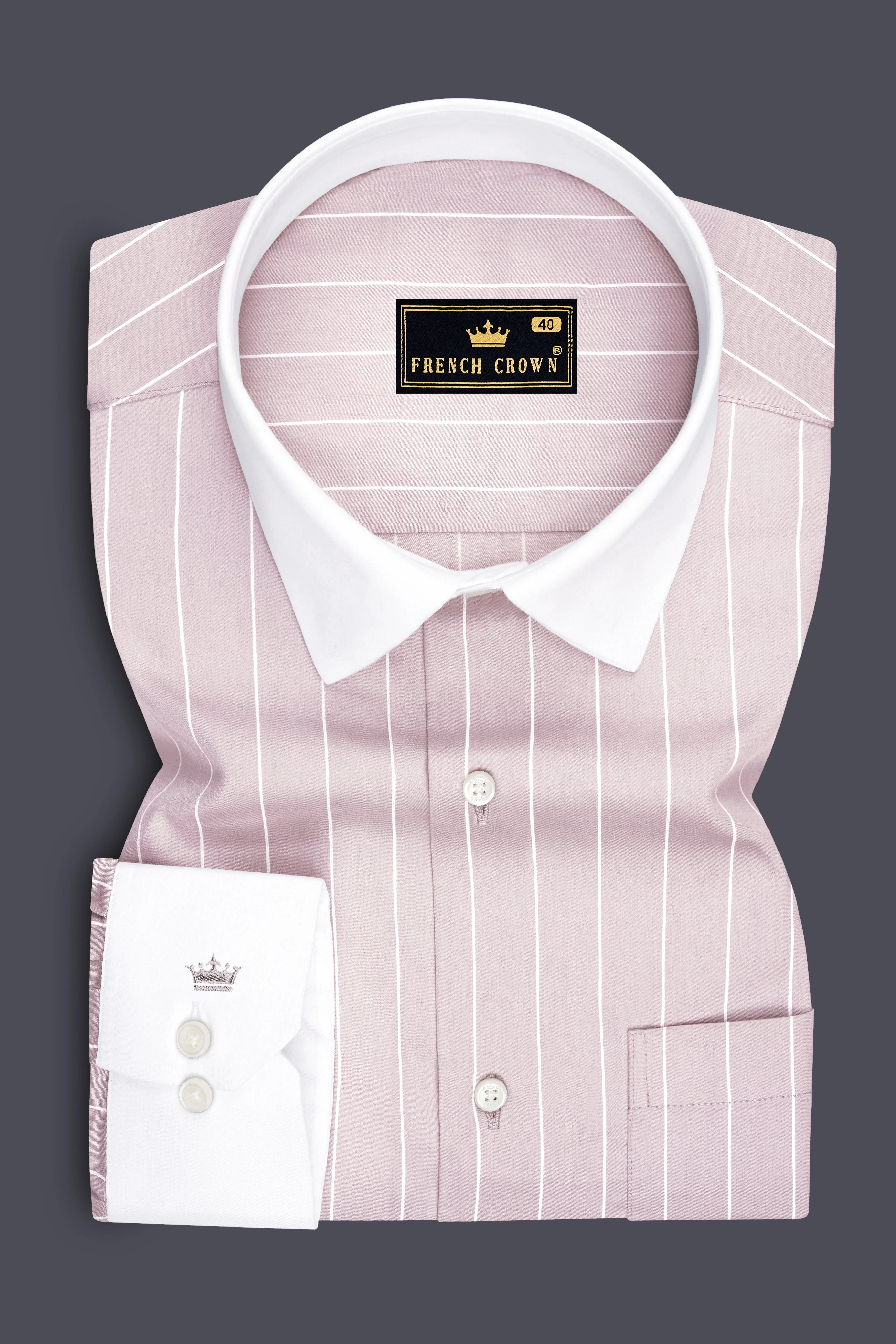 Veyron-Fantasy Gray and Bright White Pin Striped Subtle Sheen Super Premium Cotton White Cuff Collar Dress Shirt sold by French Crown product image thumbnail 2