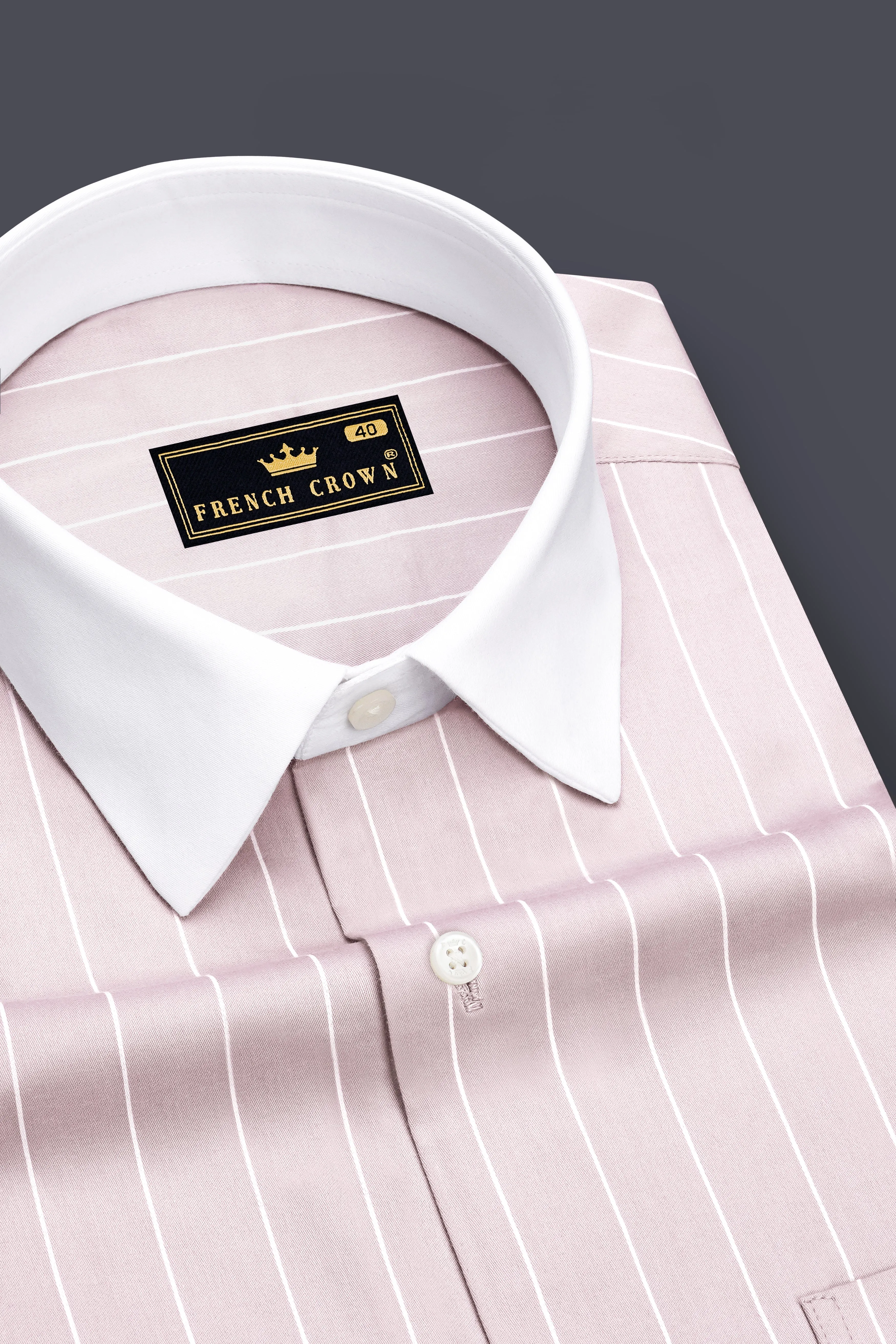 Veyron-Fantasy Gray and Bright White Pin Striped Subtle Sheen Super Premium Cotton White Cuff Collar Dress Shirt sold by French Crown product image thumbnail 4