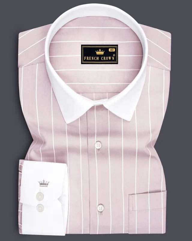 Veyron-Fantasy Gray and Bright White Pin Striped Subtle Sheen Super Premium Cotton White Cuff Collar Dress Shirt made by French Crown