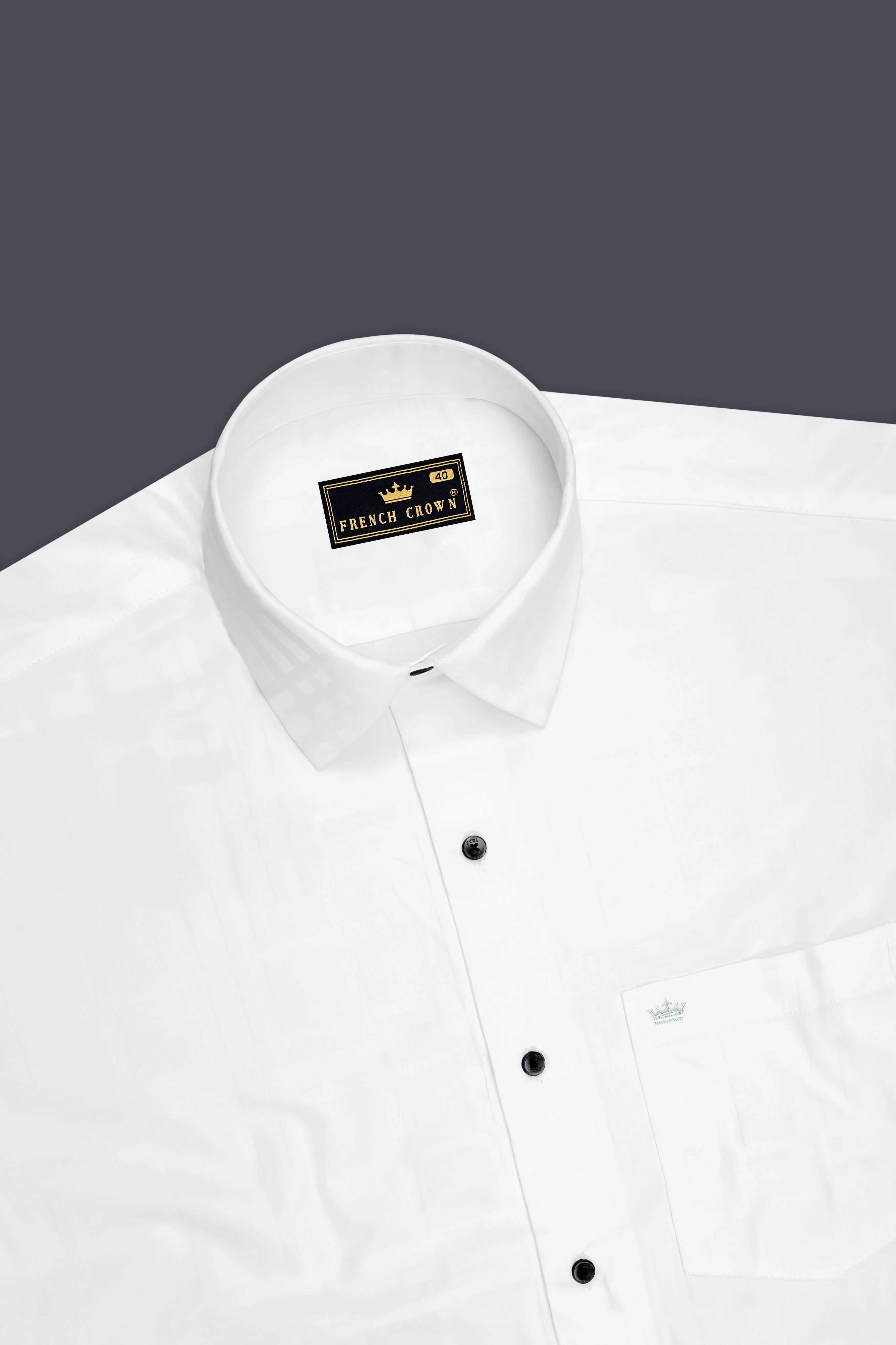 Lucent-Bright White Jacquard Textured Premium Cotton Dress Shirt sold by French Crown product image thumbnail 5