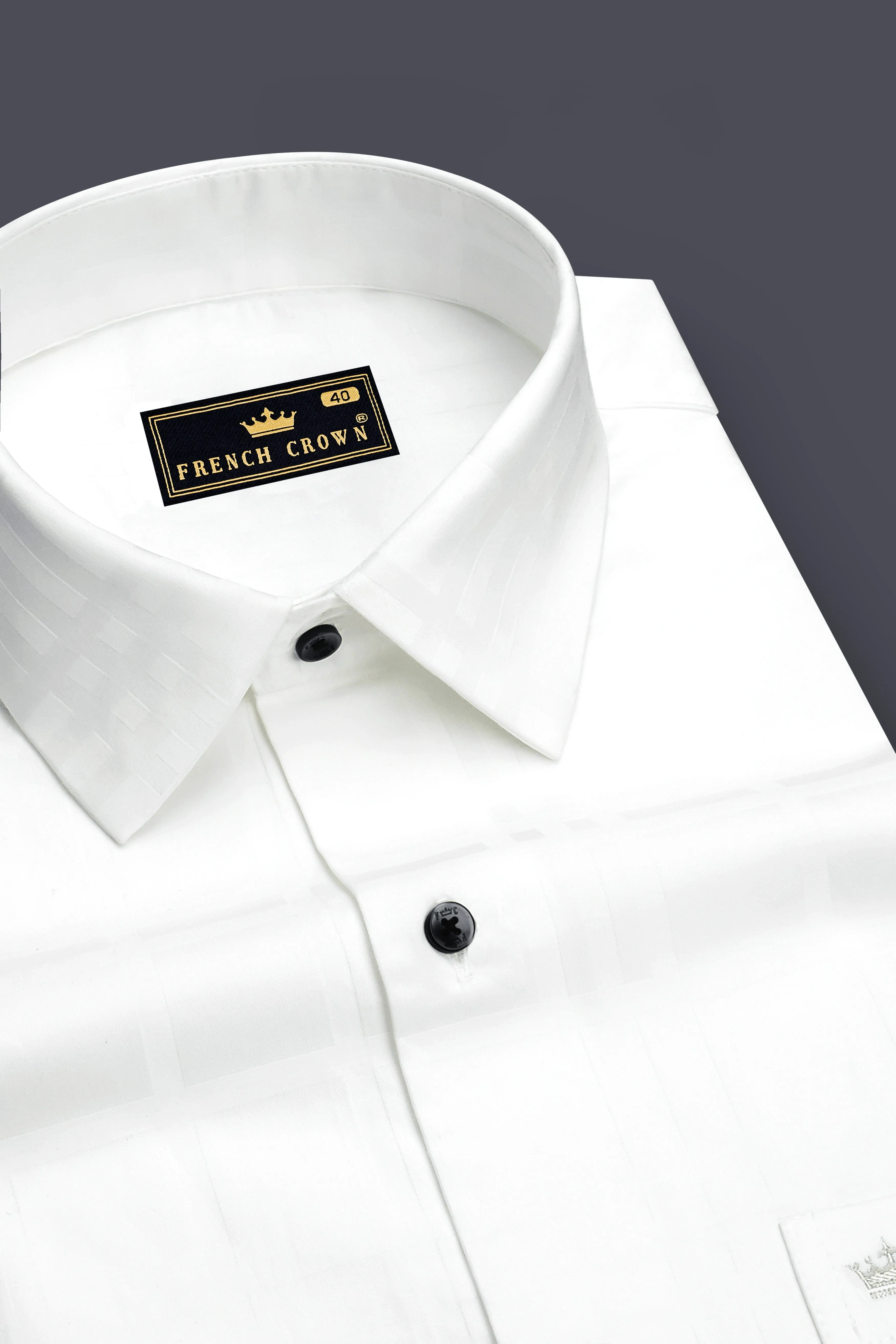 Lucent-Bright White Jacquard Textured Premium Cotton Dress Shirt sold by French Crown product image thumbnail 2