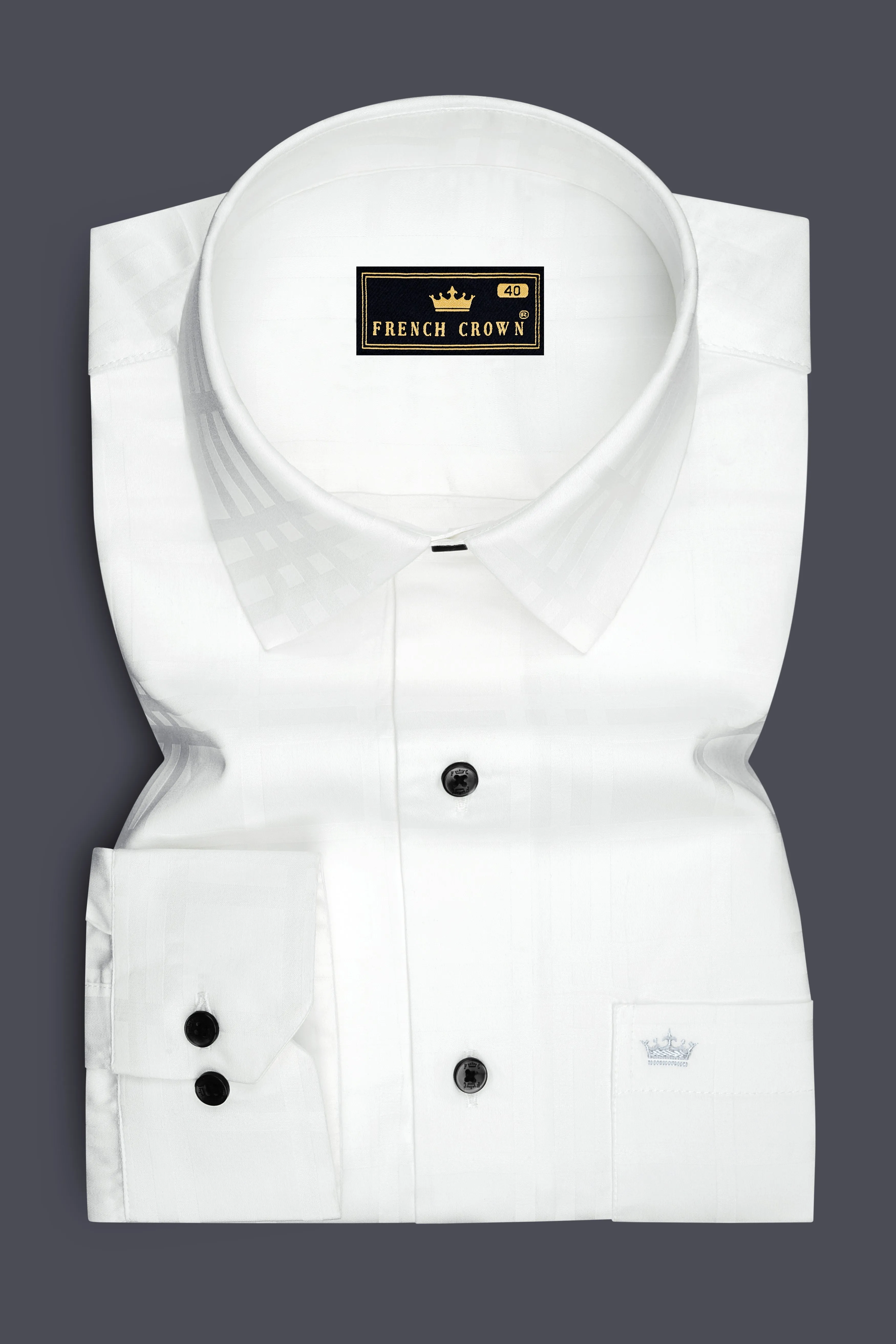 Lucent-Bright White Jacquard Textured Premium Cotton Dress Shirt sold by French Crown product image thumbnail 4
