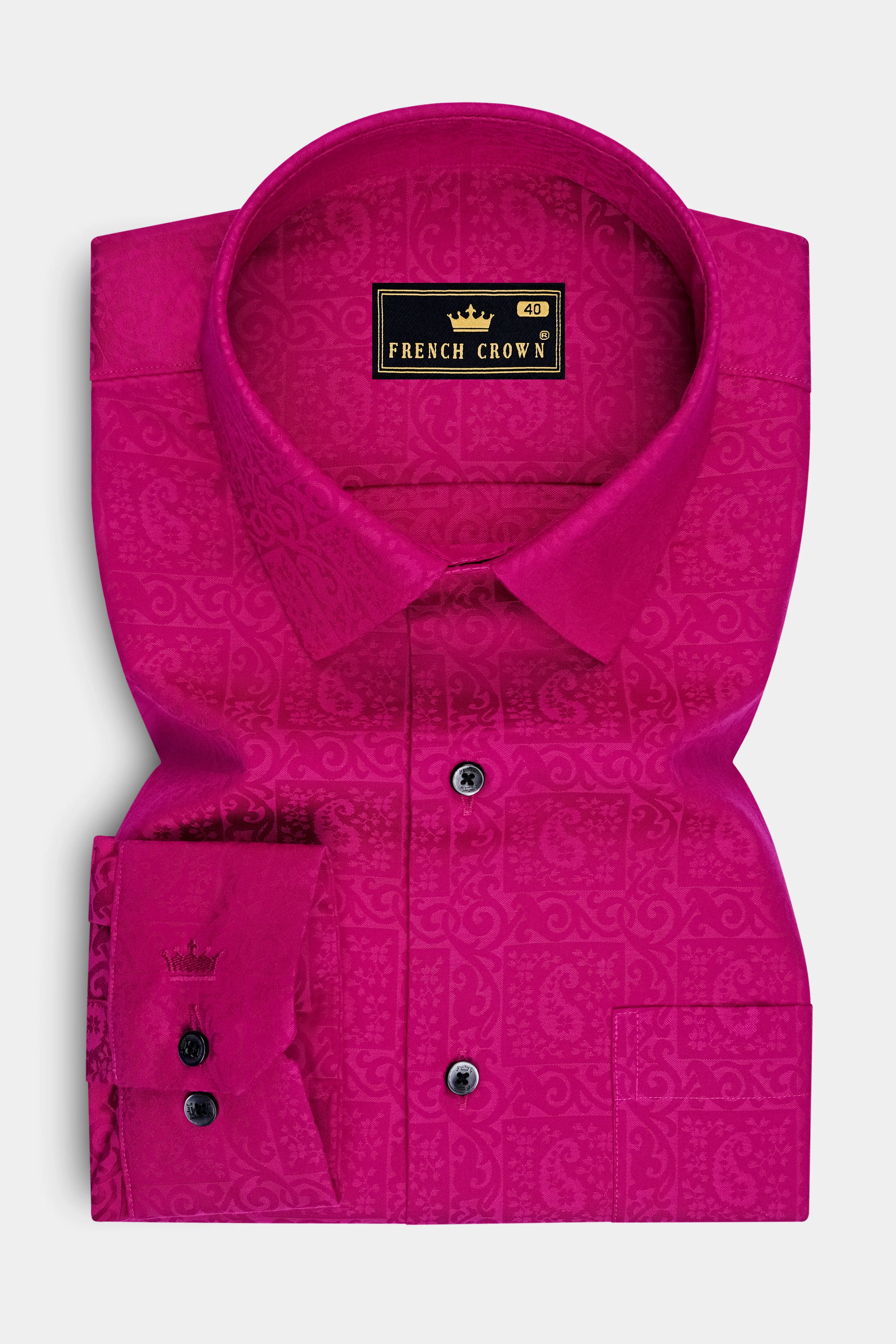 Eloria-Toledo Pink Jacquard Textured Premium Cotton Dress Shirt sold by French Crown product image thumbnail 4