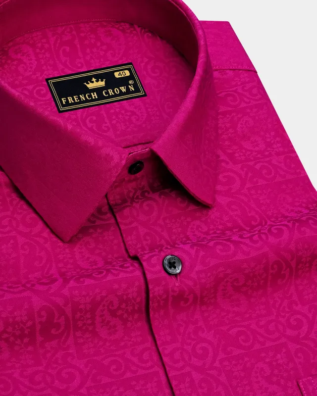 Eloria-Toledo Pink Jacquard Textured Premium Cotton Dress Shirt made by French Crown