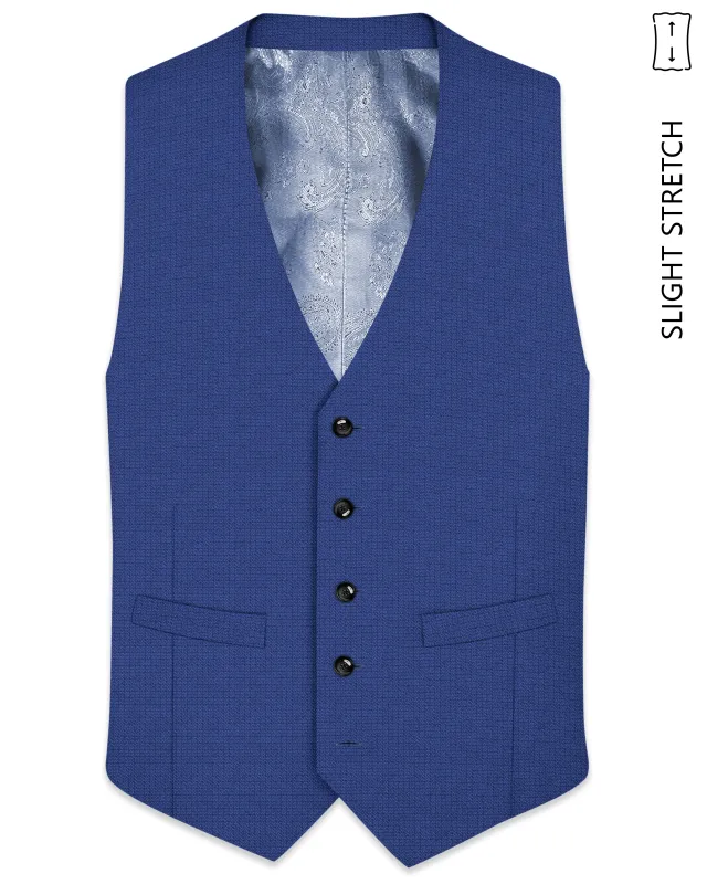 Aurelio-Chambray Blue Diamond Textured Wool Rich Slight Stretch Waistcoat made by French Crown