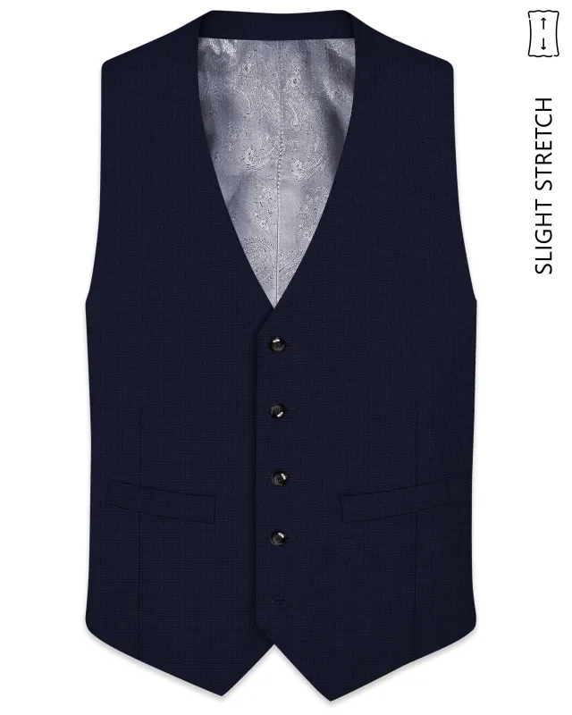 Nocturne-Mirage Navy Diamond Textured Wool Rich Slight Stretch Waistcoat made by French Crown