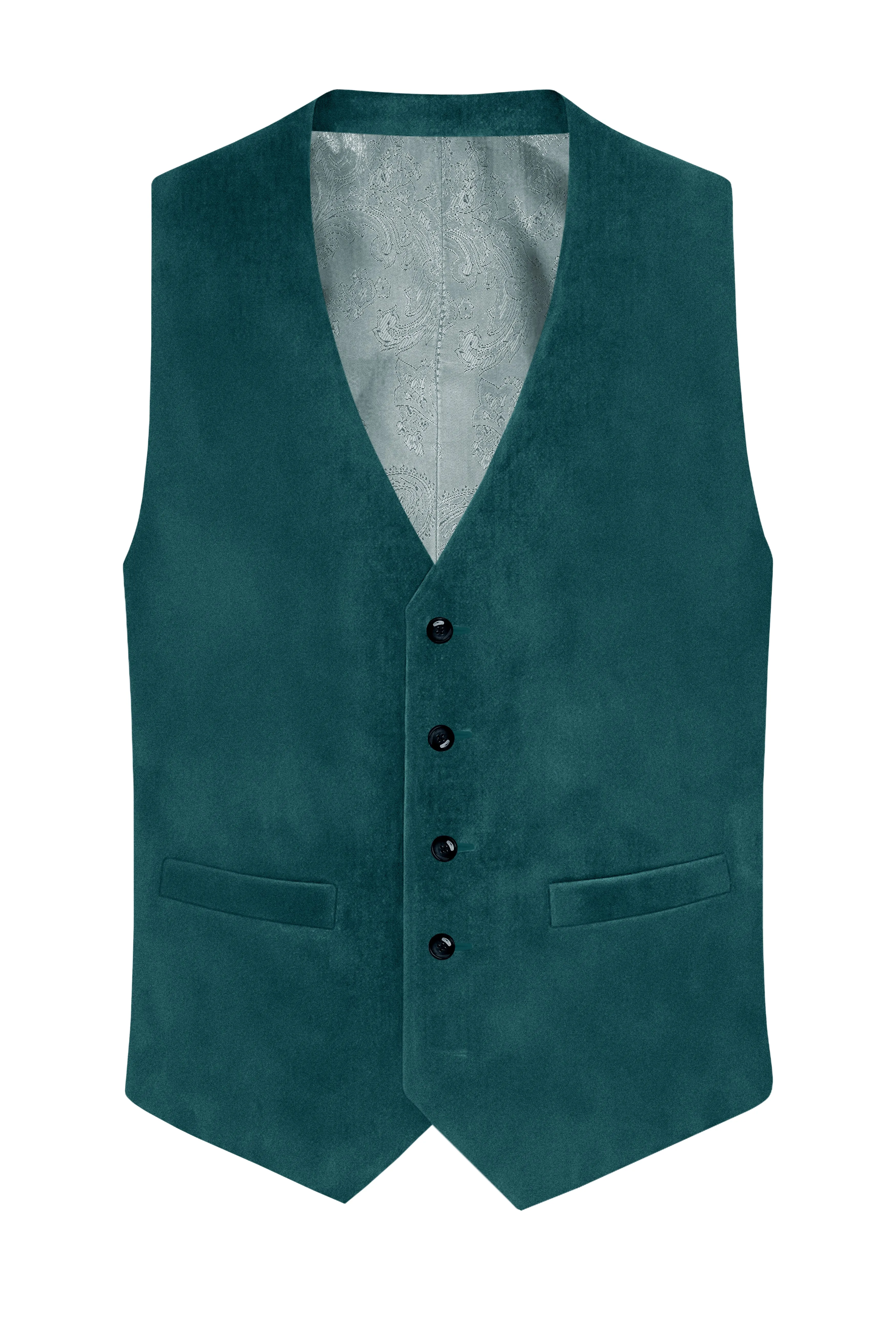 Verdant-Teal Green Velvet Waistcoat sold by French Crown product image thumbnail 2