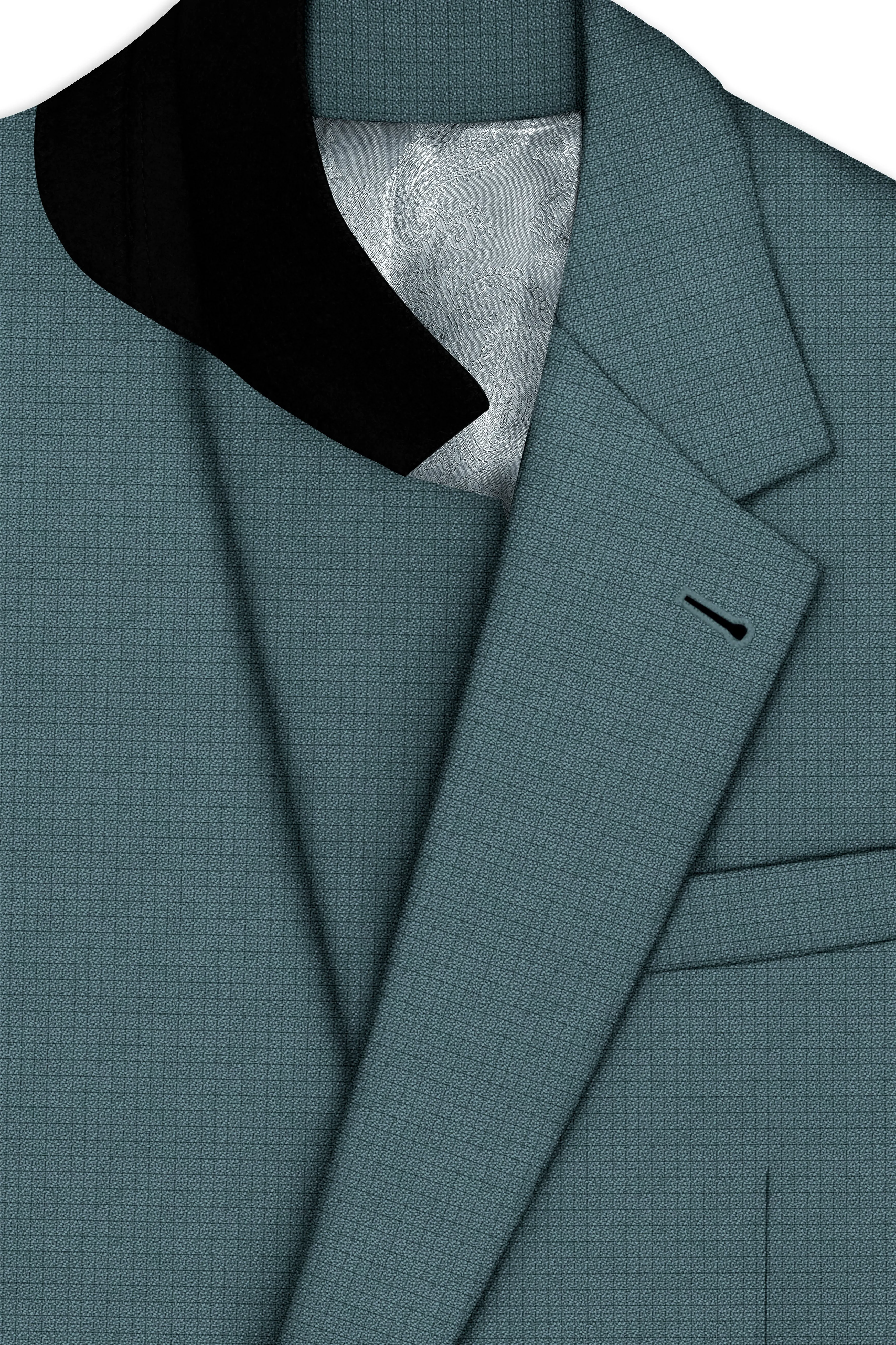 Viridian-Beetle Green Diamond Textured Wool Rich Slight Stretch Single Breasted Suit sold by French Crown product image thumbnail 5