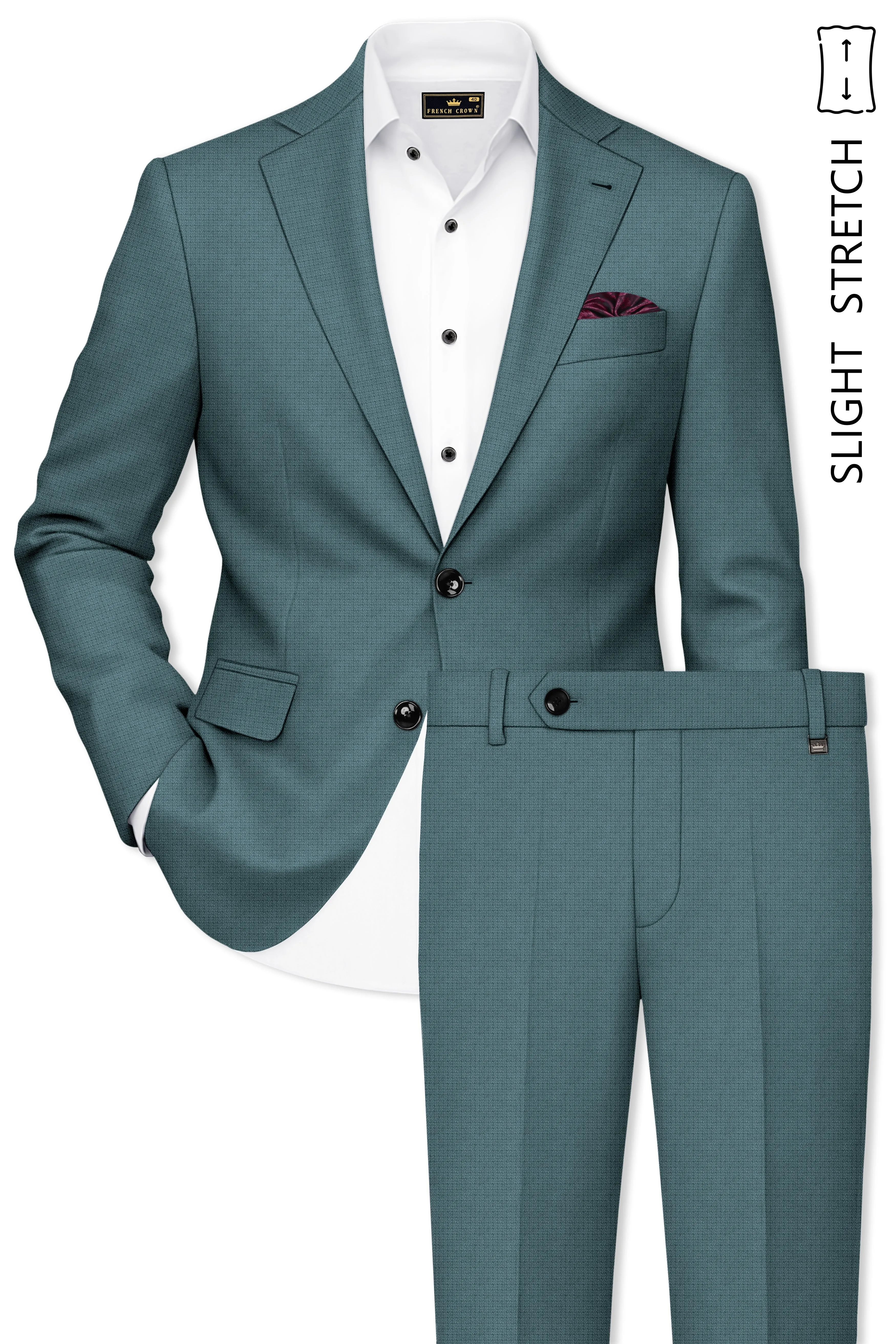 Viridian-Beetle Green Diamond Textured Wool Rich Slight Stretch Single Breasted Suit sold by French Crown product image thumbnail 2