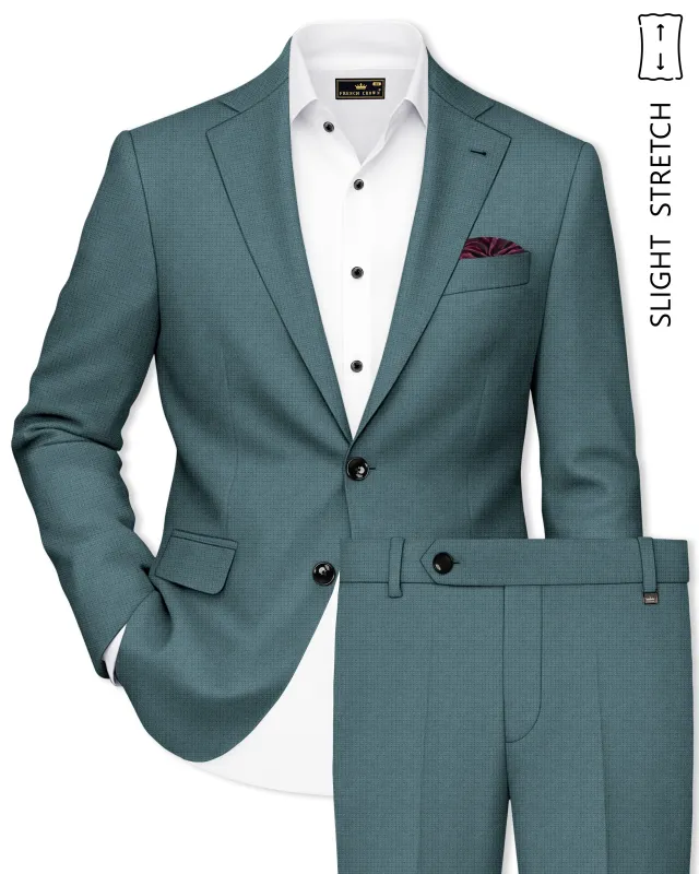 Viridian-Beetle Green Diamond Textured Wool Rich Slight Stretch Single Breasted Suit made by French Crown