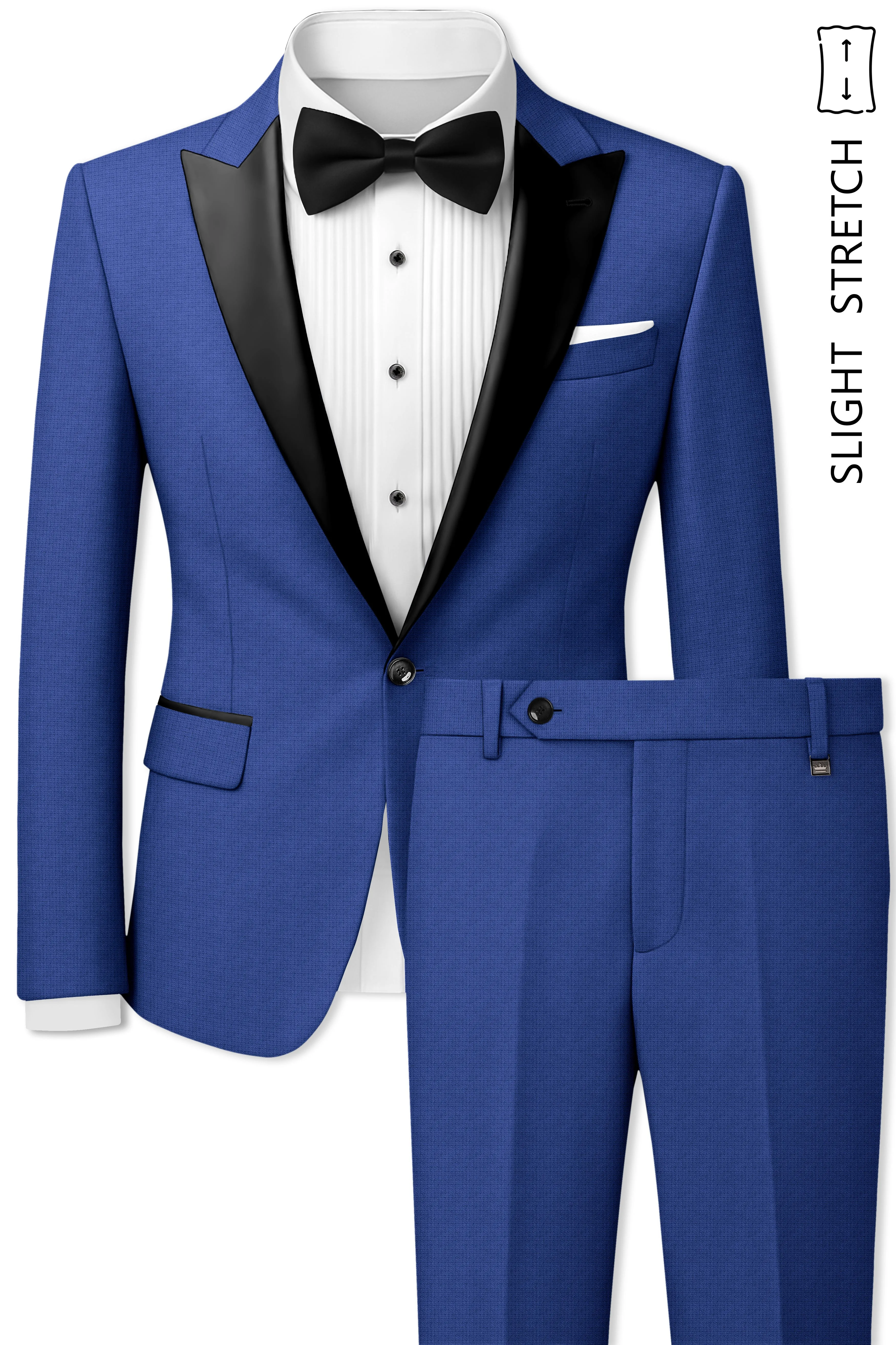 Aurelio-Chambray Blue Diamond Textured Wool Rich Slight Stretch Peak Lapel Tuxedo Suit sold by French Crown product image thumbnail 2