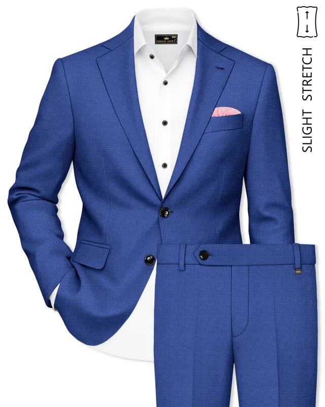 Aurelio-Chambray Blue Diamond Textured Wool Rich Slight Stretch Single Breasted Suit made by French Crown