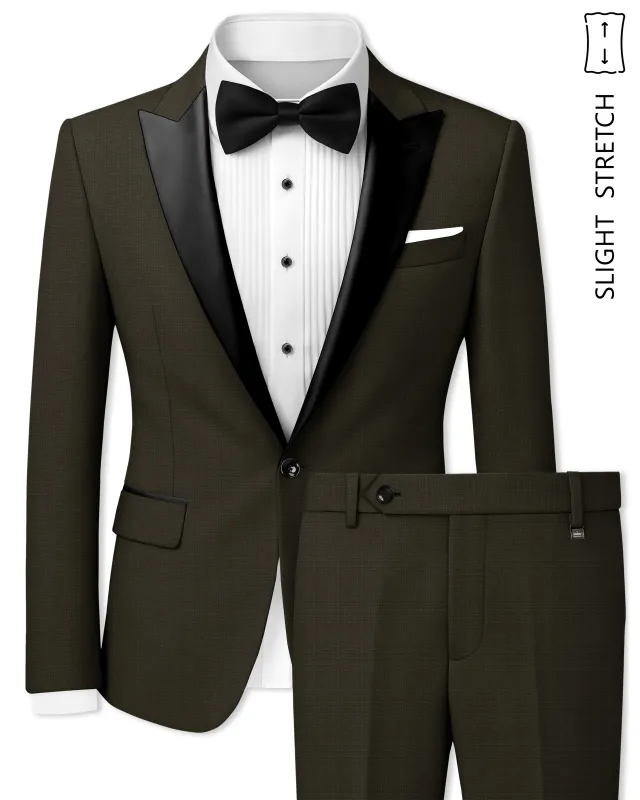 Prestige-Zeus Green Diamond Textured Wool Rich Slight Stretch Peak Lapel Tuxedo Suit made by French Crown