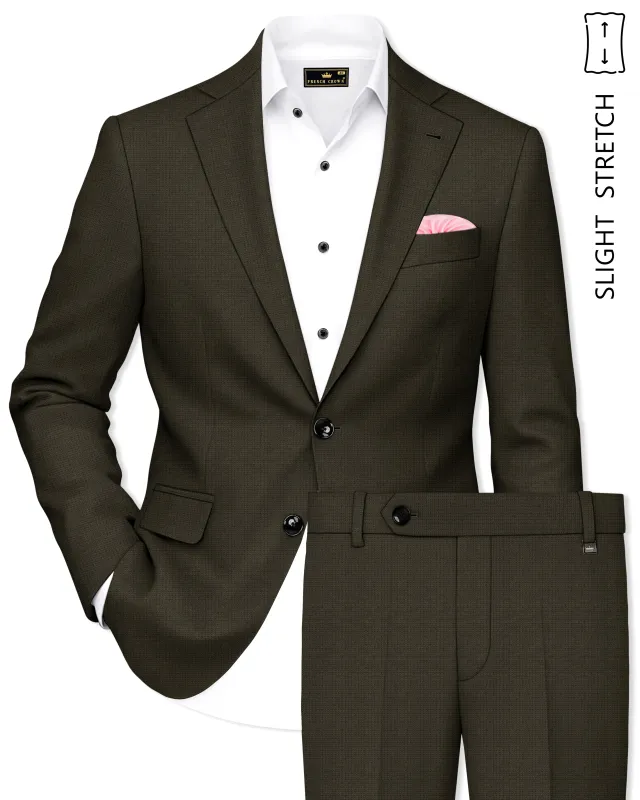 Prestige-Zeus Green Diamond Textured Wool Rich Slight Stretch Single Breasted Suit made by French Crown