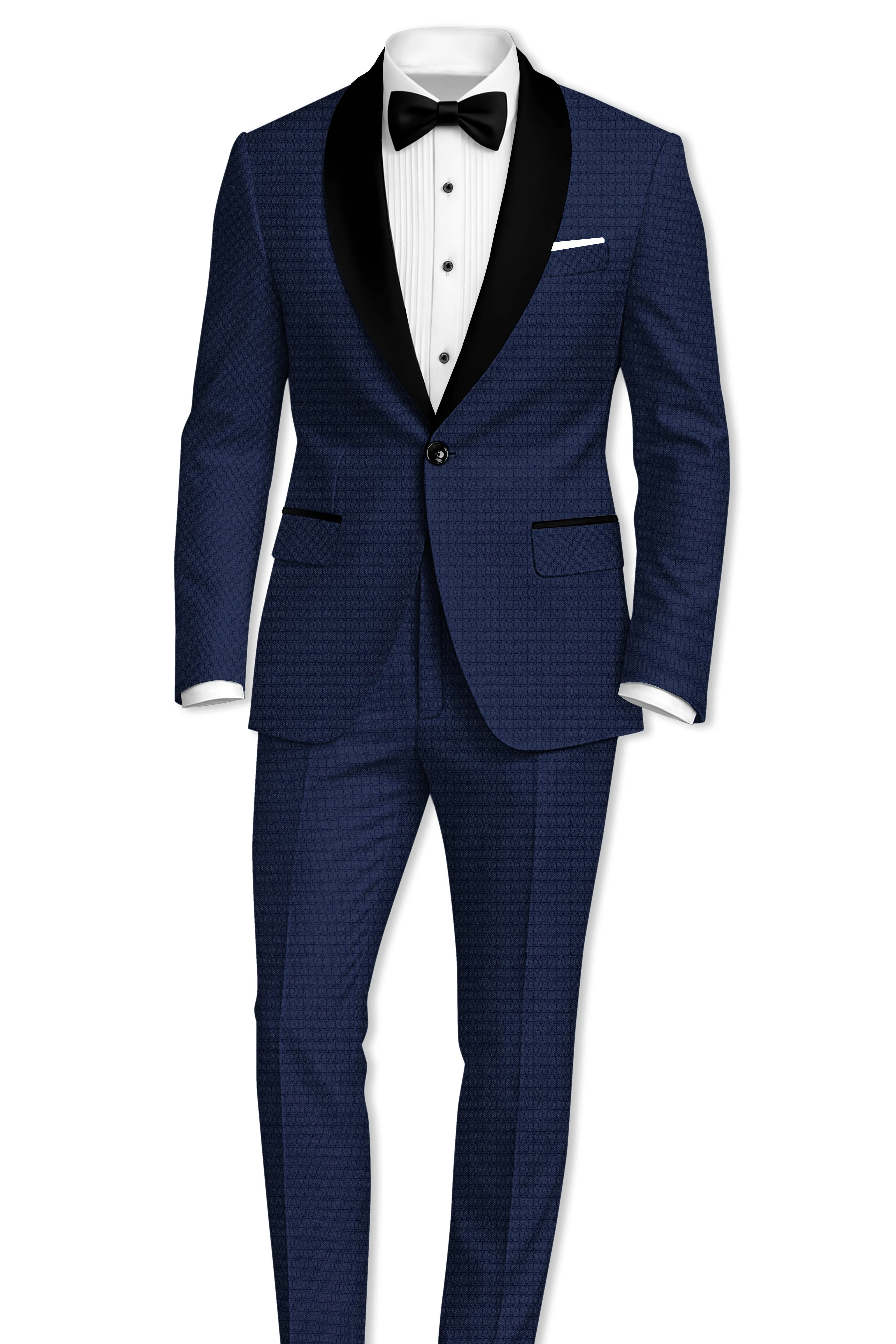 Regent-Ebony Blue Diamond Textured Wool Rich Slight Stretch Tuxedo Suit sold by French Crown product image thumbnail 4