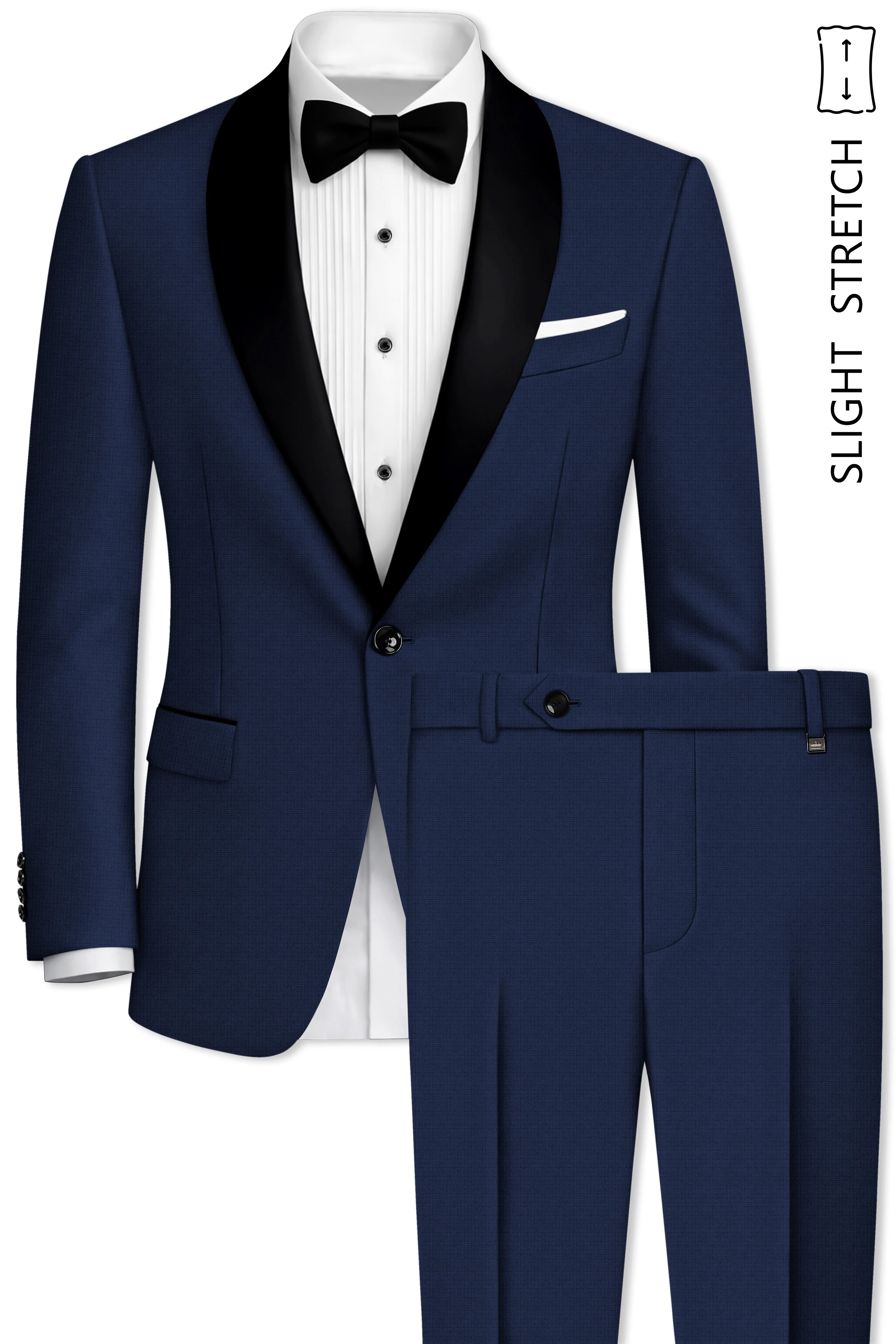 Regent-Ebony Blue Diamond Textured Wool Rich Slight Stretch Tuxedo Suit sold by French Crown product image thumbnail 2