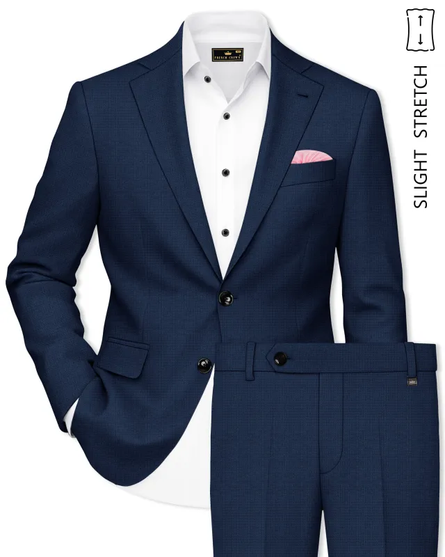 Regent-Ebony Blue Diamond Textured Wool Rich Slight Stretch Single Breasted Suit made by French Crown