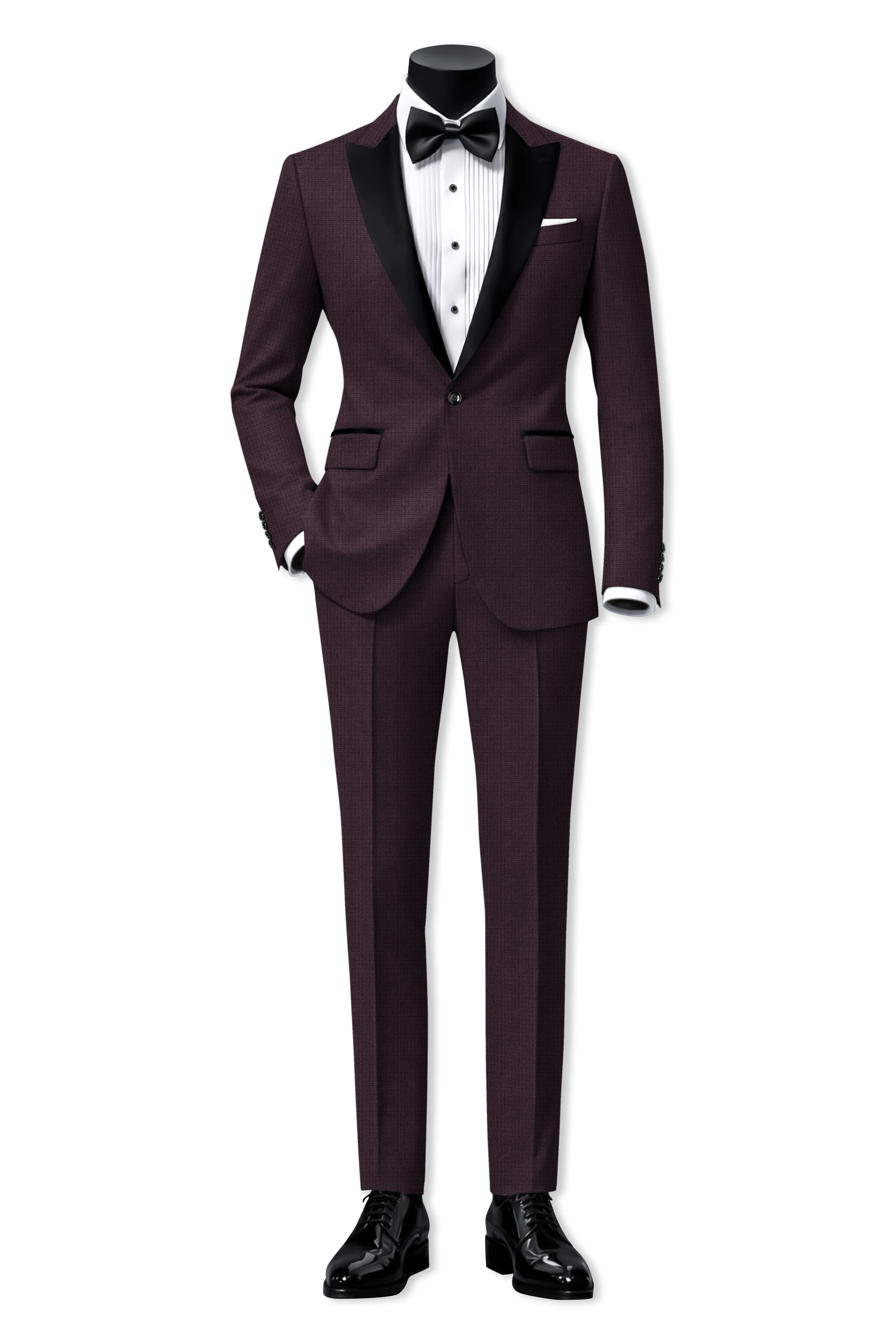 Velaris-Thunder Purple Diamond Textured Wool Rich Slight Stretch Peak Lapel Tuxedo Suit sold by French Crown product image thumbnail 4