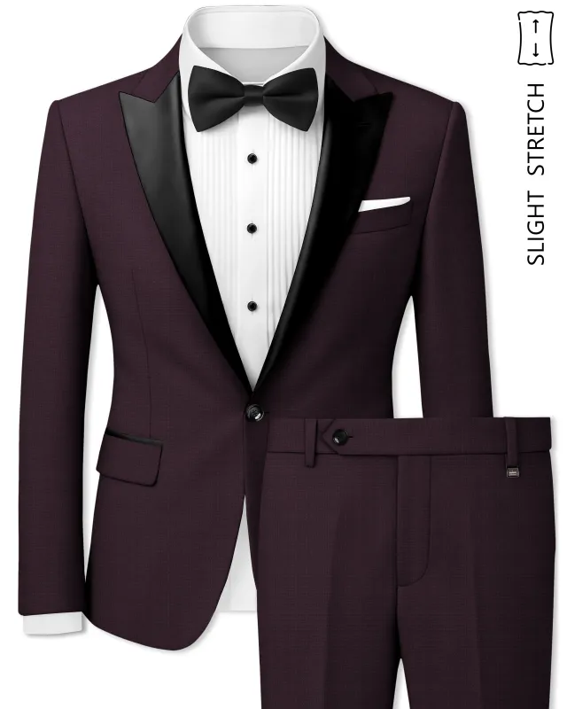Velaris-Thunder Purple Diamond Textured Wool Rich Slight Stretch Peak Lapel Tuxedo Suit made by French Crown