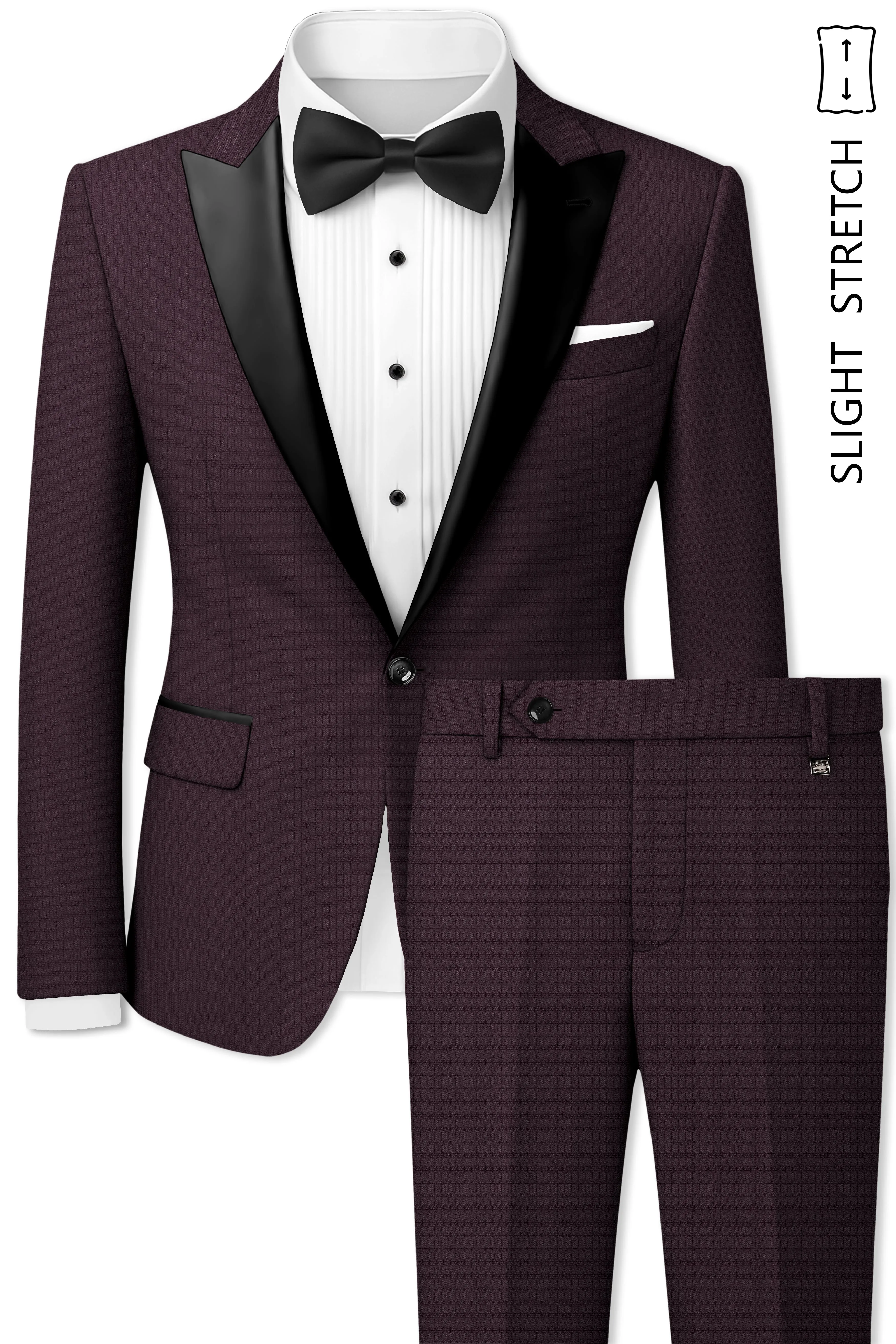 Velaris-Thunder Purple Diamond Textured Wool Rich Slight Stretch Peak Lapel Tuxedo Suit sold by French Crown product image thumbnail 2