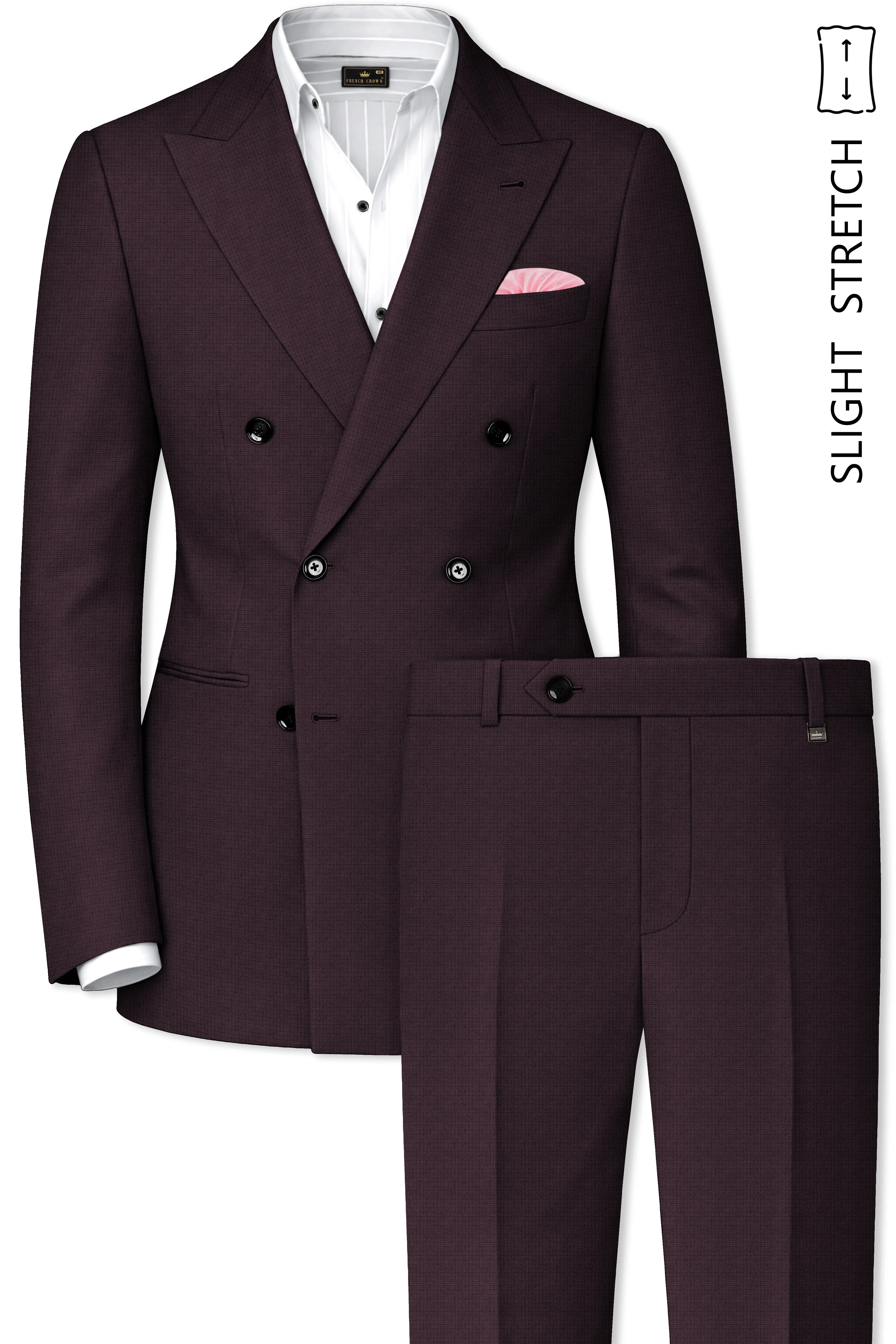 Velaris-Thunder Purple Diamond Textured Wool Rich Slight Stretch Double Breasted Suit sold by French Crown product image thumbnail 2