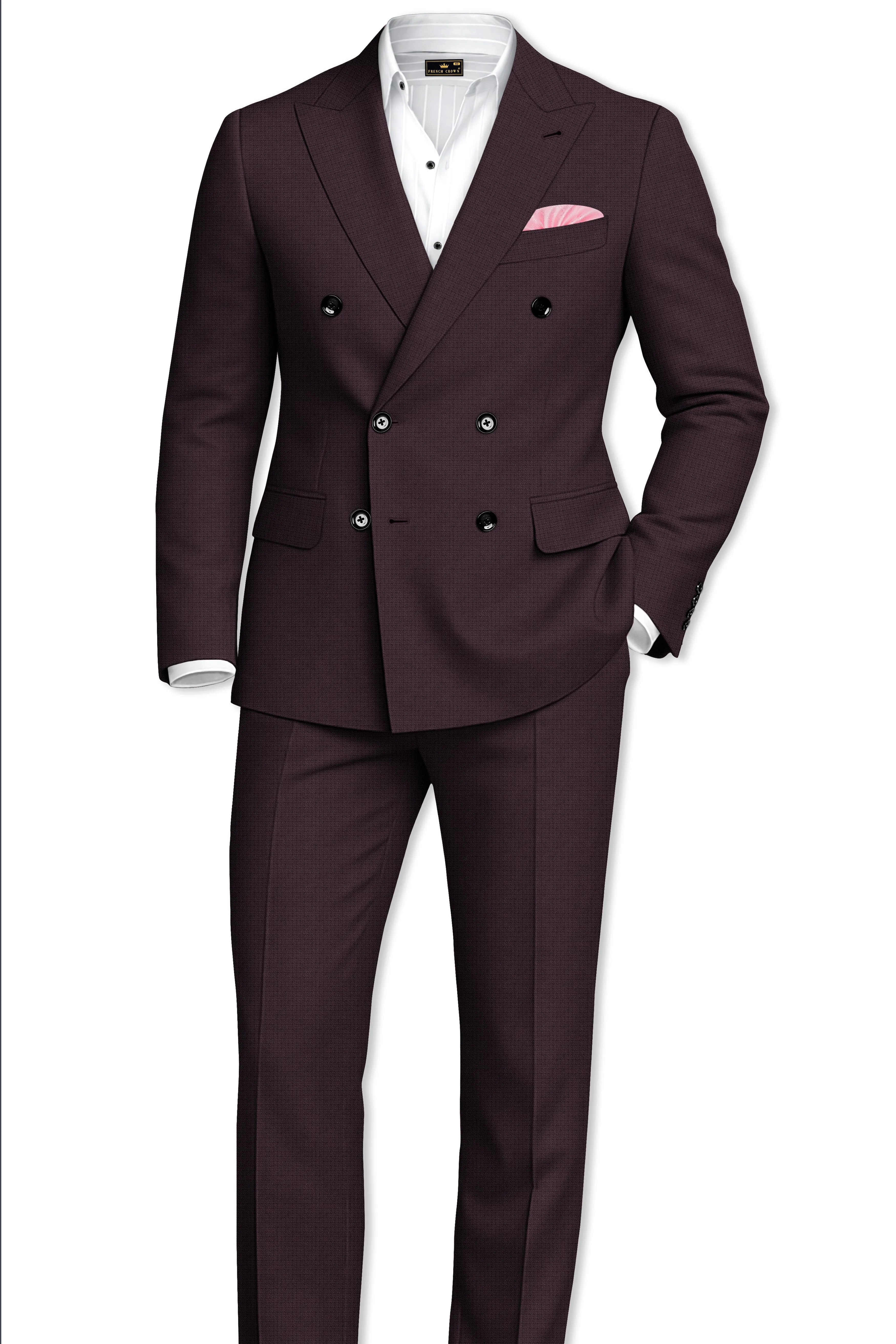 Velaris-Thunder Purple Diamond Textured Wool Rich Slight Stretch Double Breasted Suit sold by French Crown product image thumbnail 4