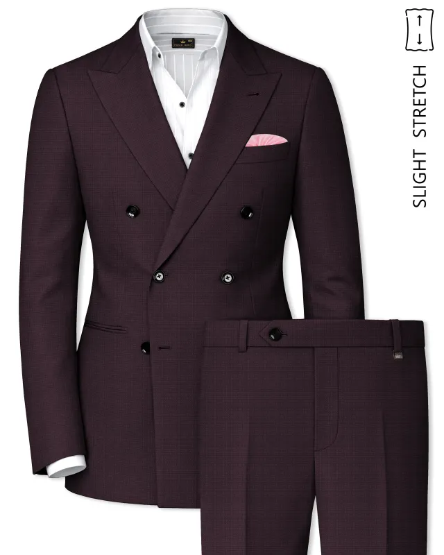 Velaris-Thunder Purple Diamond Textured Wool Rich Slight Stretch Double Breasted Suit made by French Crown
